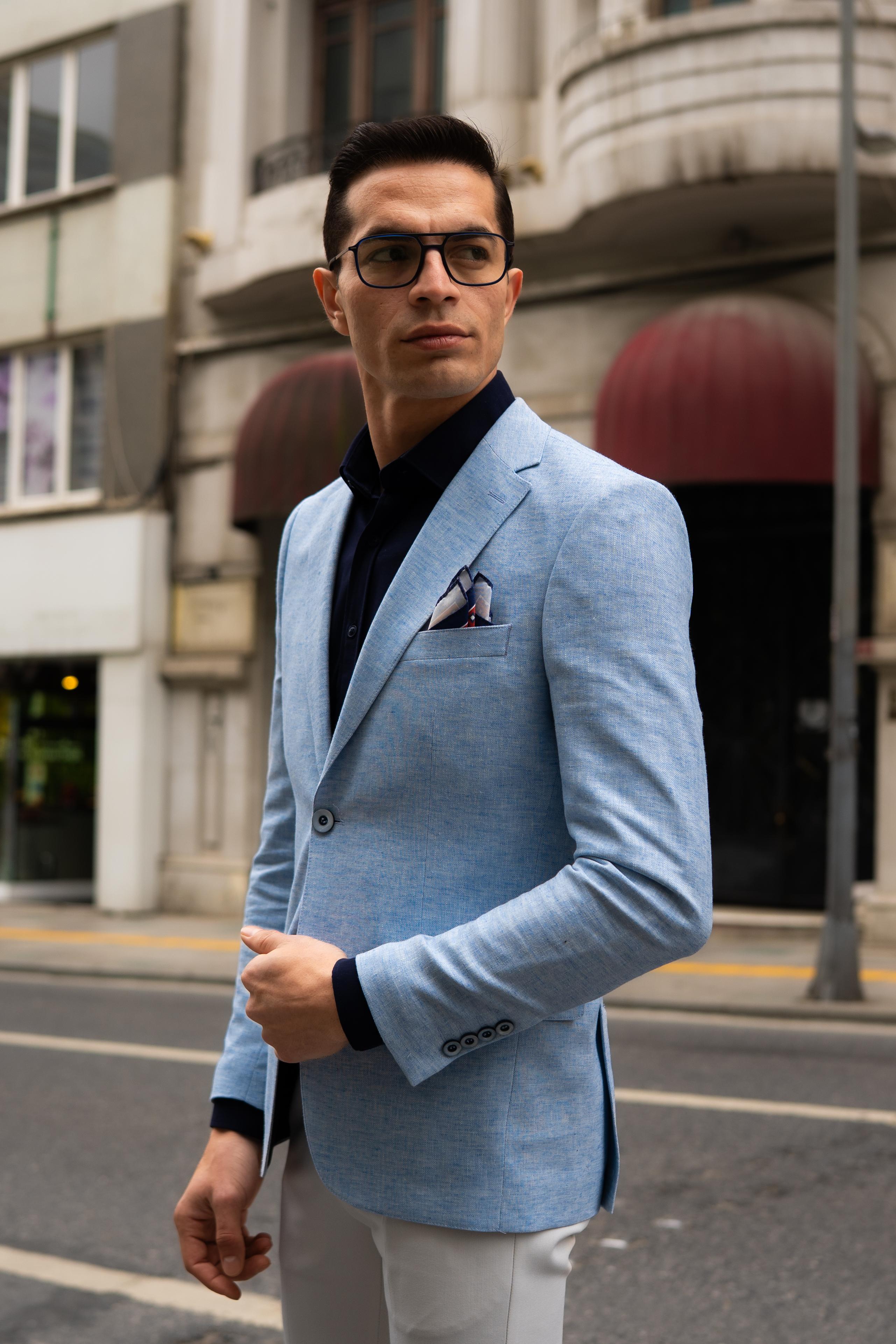 Kırçıllı Desen Slim Fit Mono Yaka Ceket 