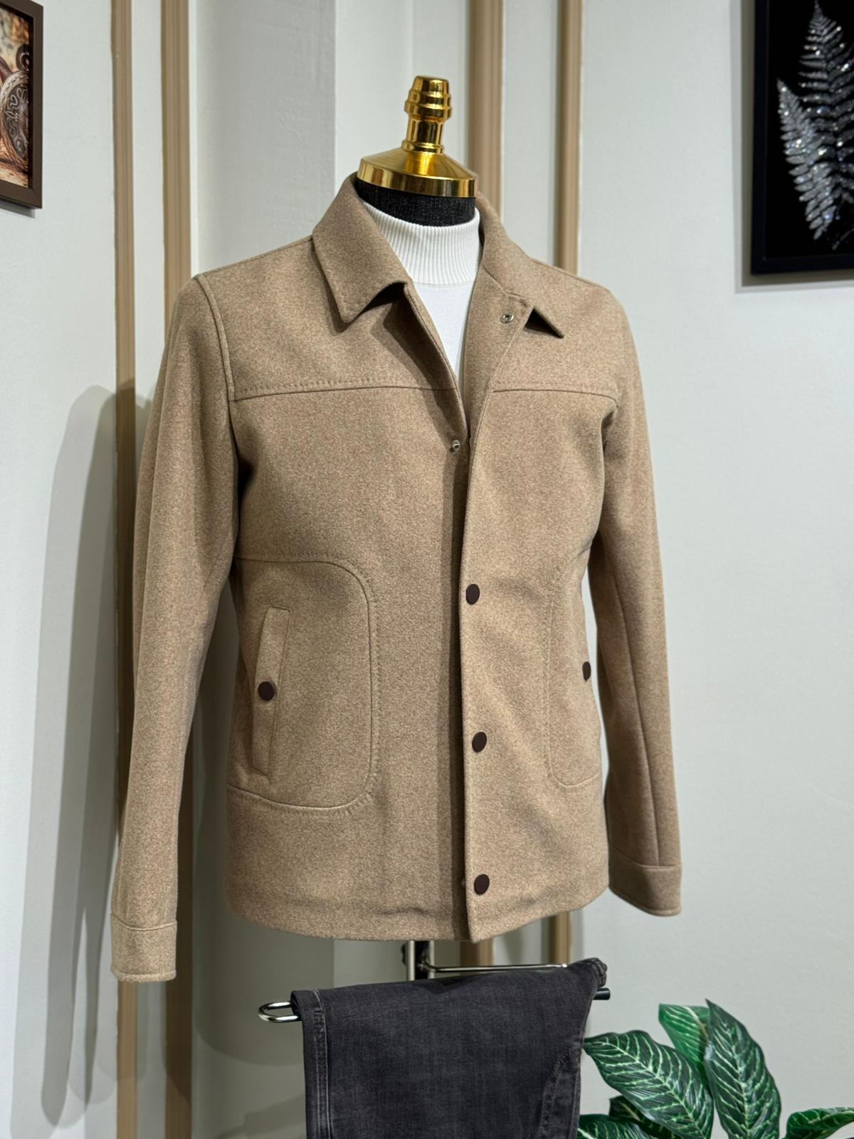 Slim Fit Gömlek Yaka Yün Mont 