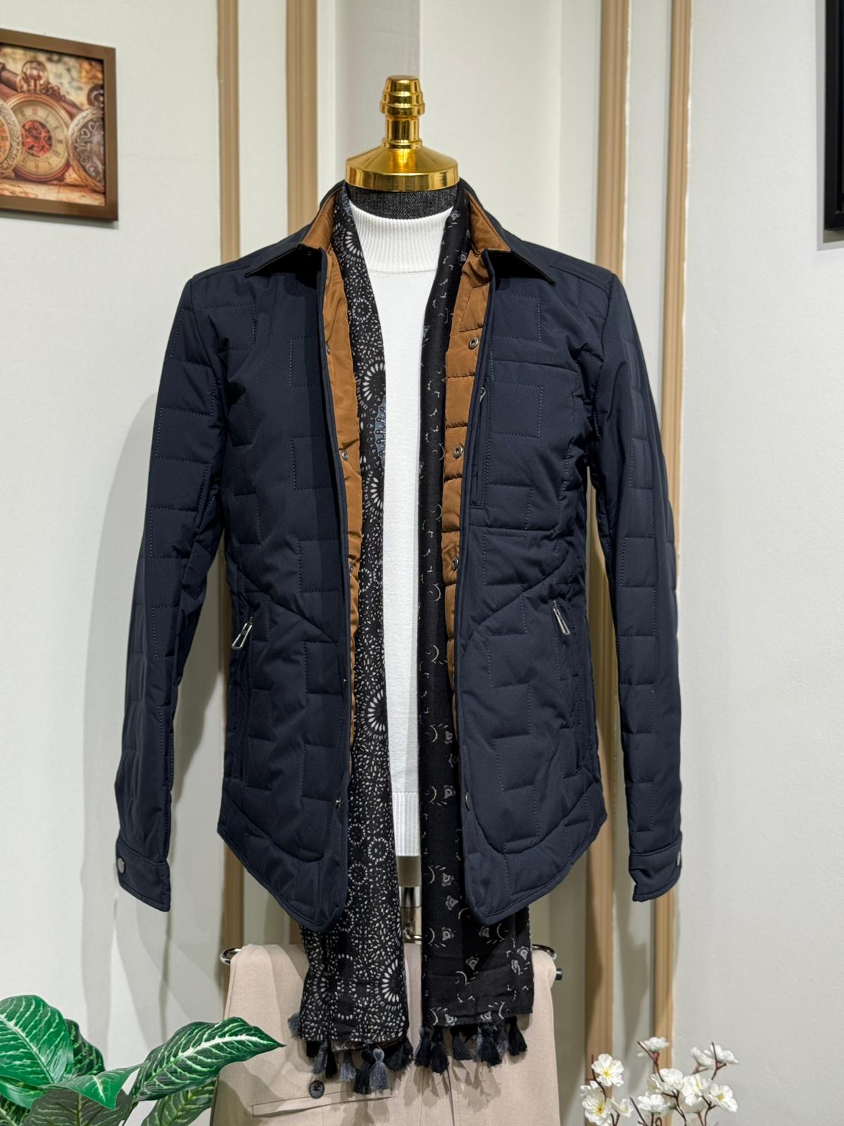 Slim Fit Desenli Gömlek Yaka Mont - Lacivert