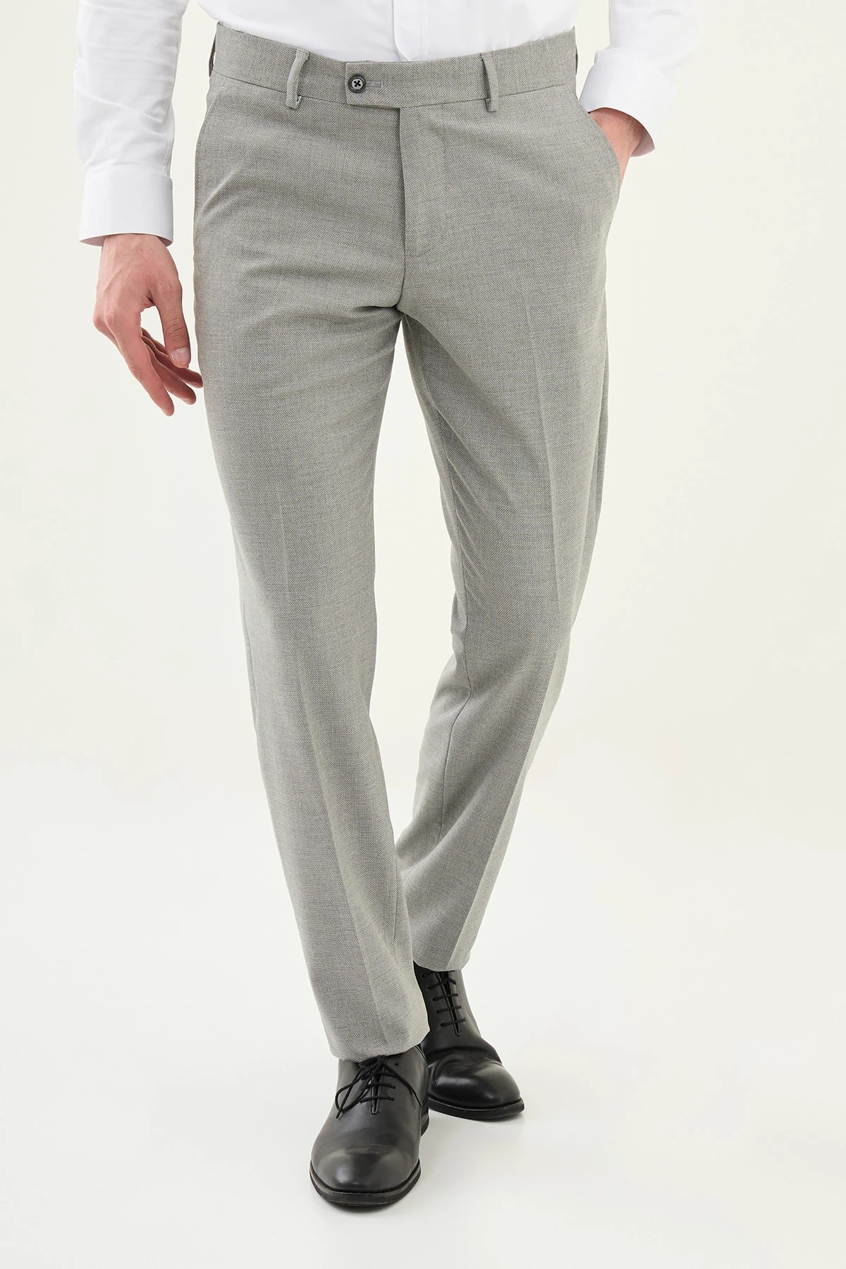 Düz Slim Fit Klasik Pantolon  - Gri