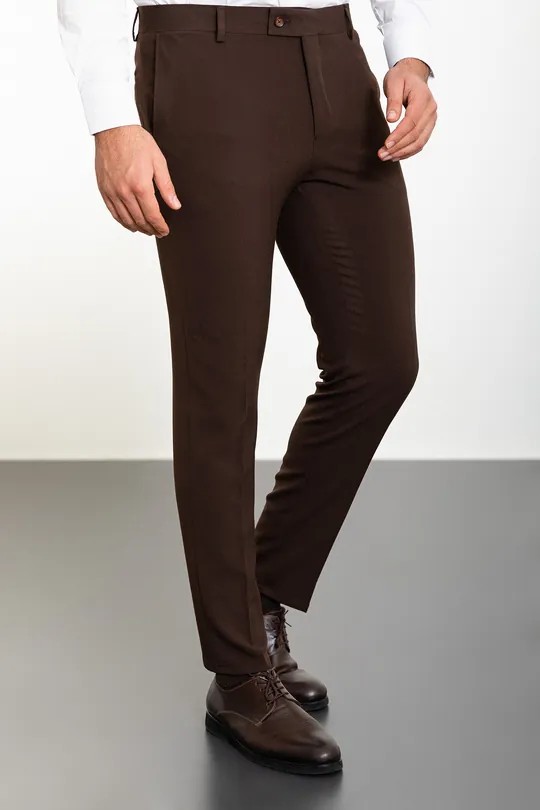 Düz Super Slim Fit Erkek Pantolon - Kahverengi