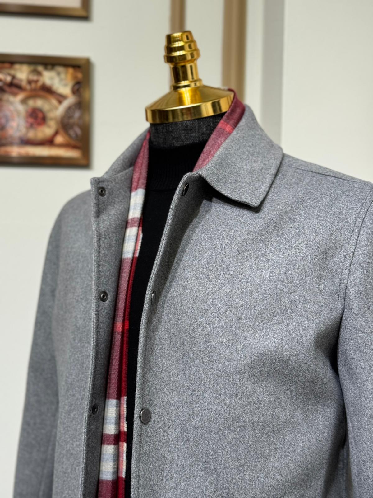 Slim Fit Gömlek Yaka Yün Kaşe Mont 