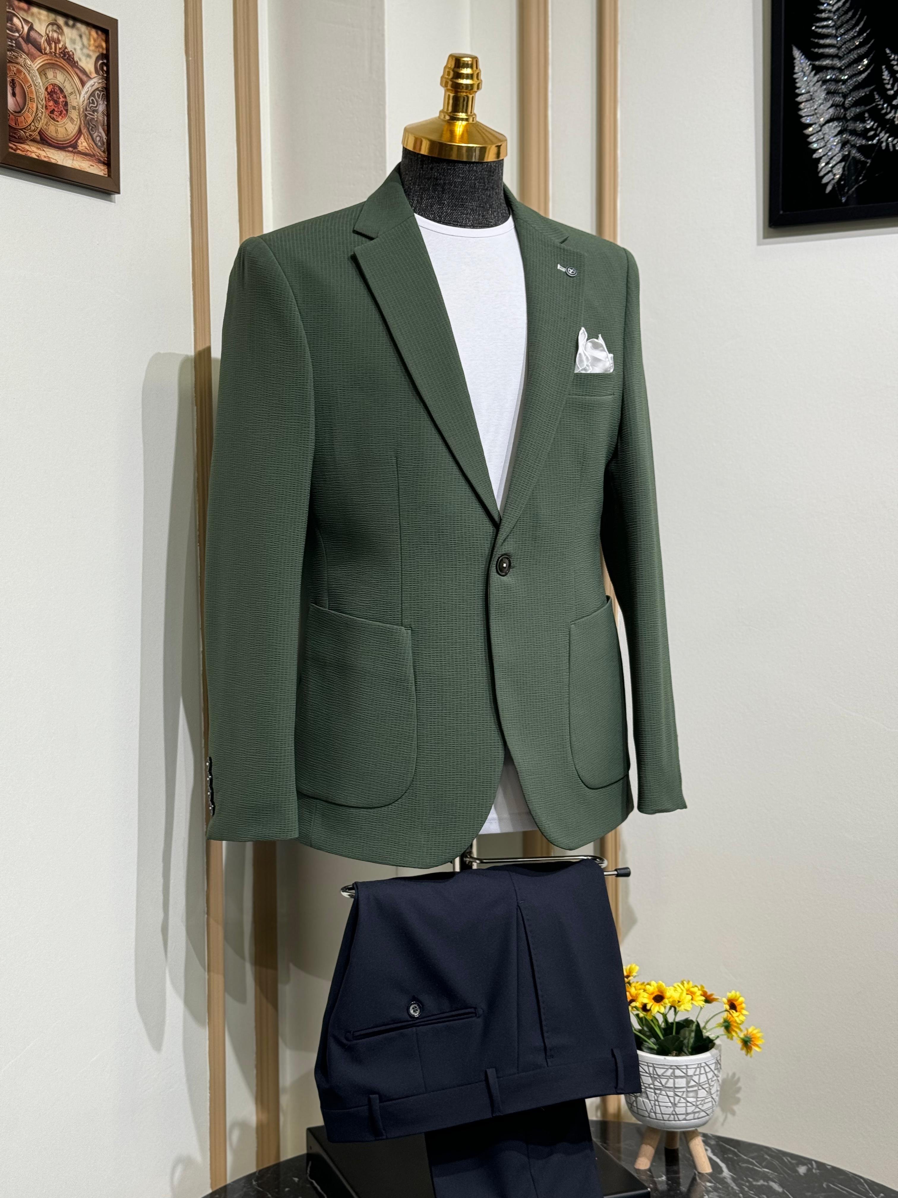 Slim Fit Kesim Gofre Kumaş Likralı Yazlık Takım Elbise 