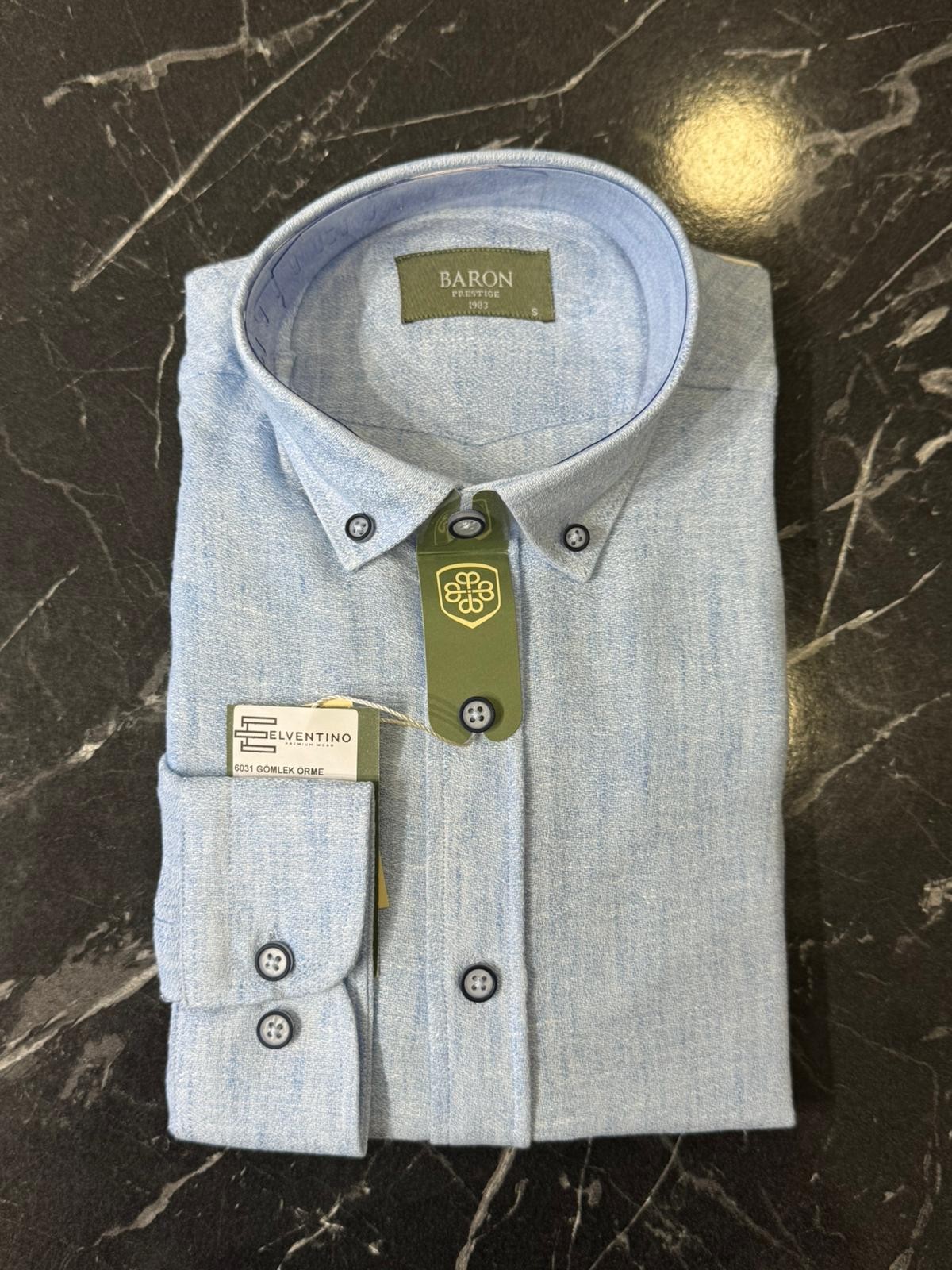 Slim Fit Uzun Kollu Keten Gömlek - Mavi