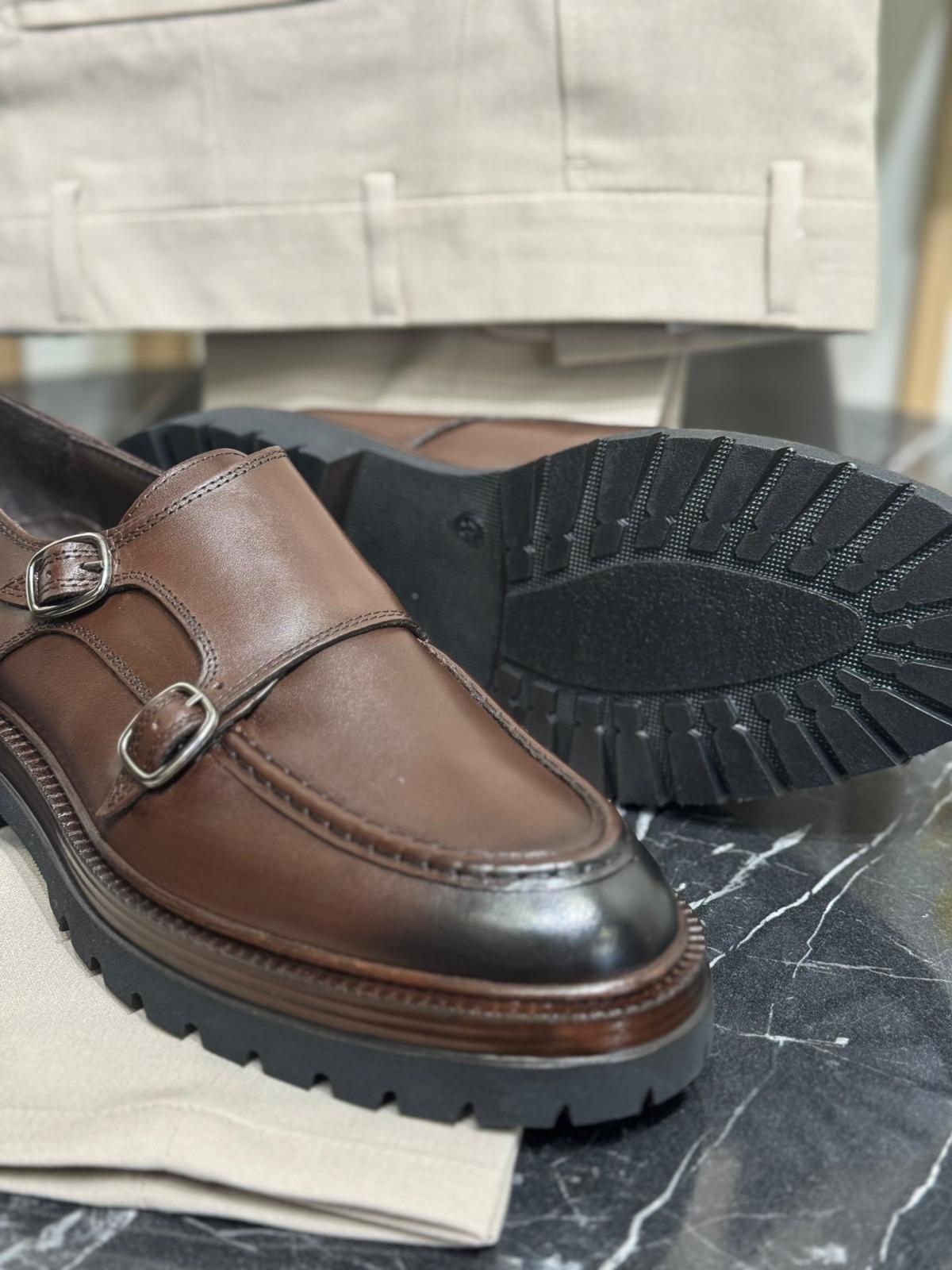 Çift Toka Detaylı Eva Taban Hakiki Dana Deri Casual Ayakkabı