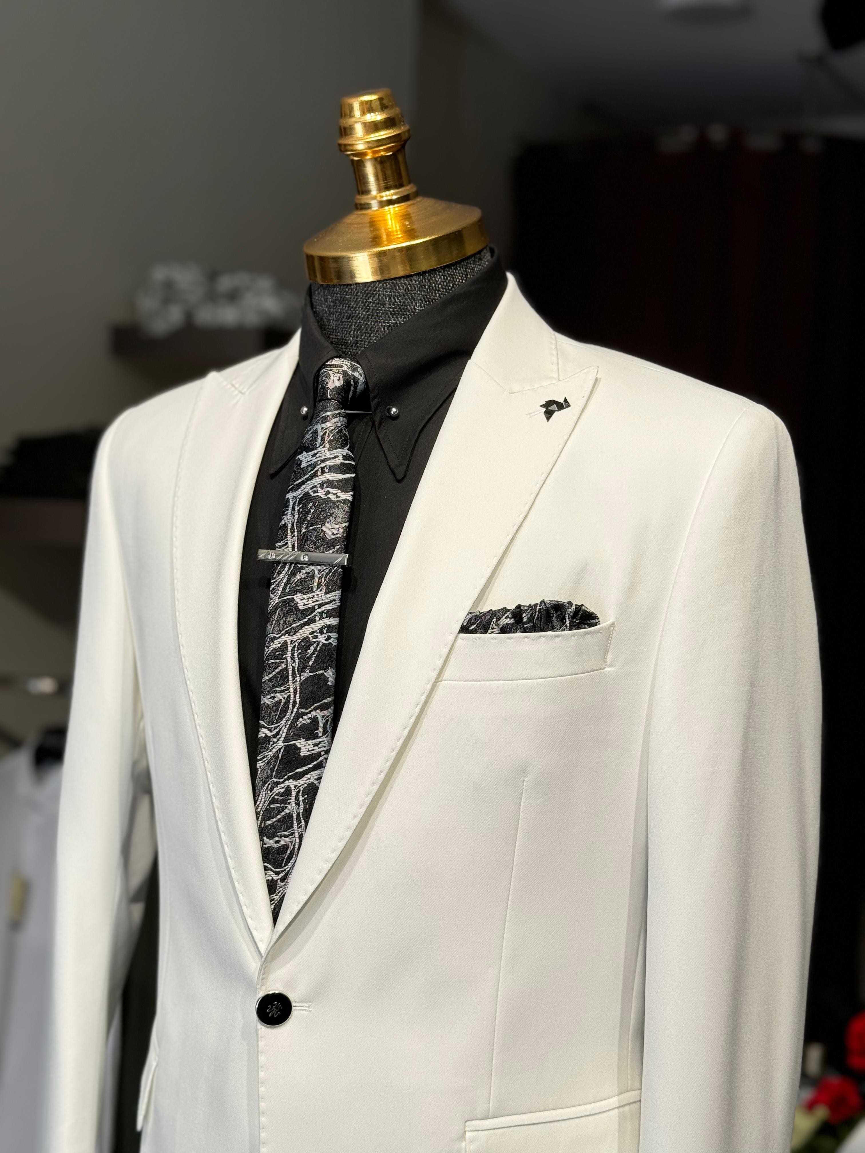 Düz Slim Fit İtalyan Kesim Geniş Yaka Takım Elbise 