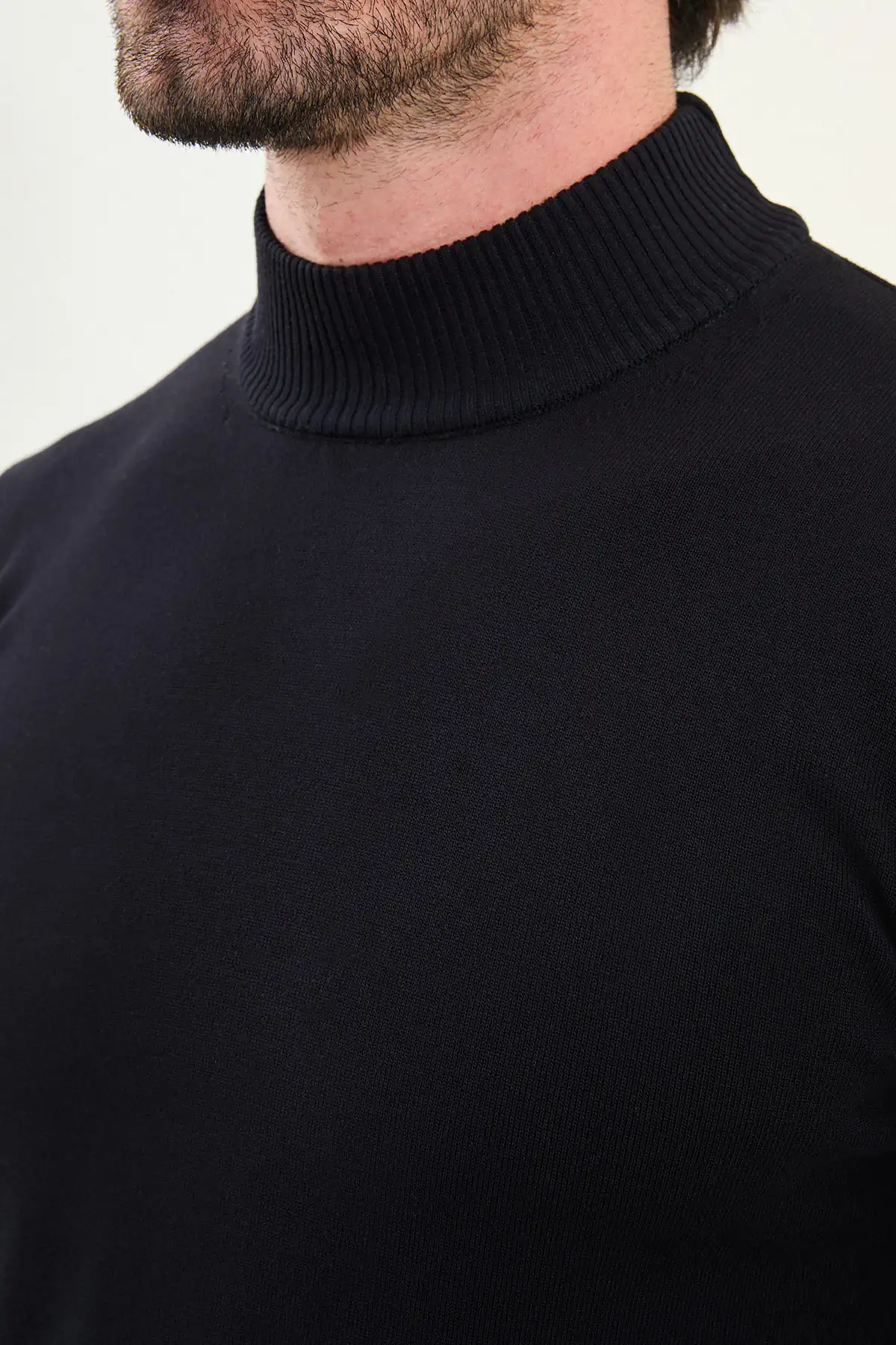 Düz Slim Fit Yarım Balıkçı Triko Kazak  - Lacivert