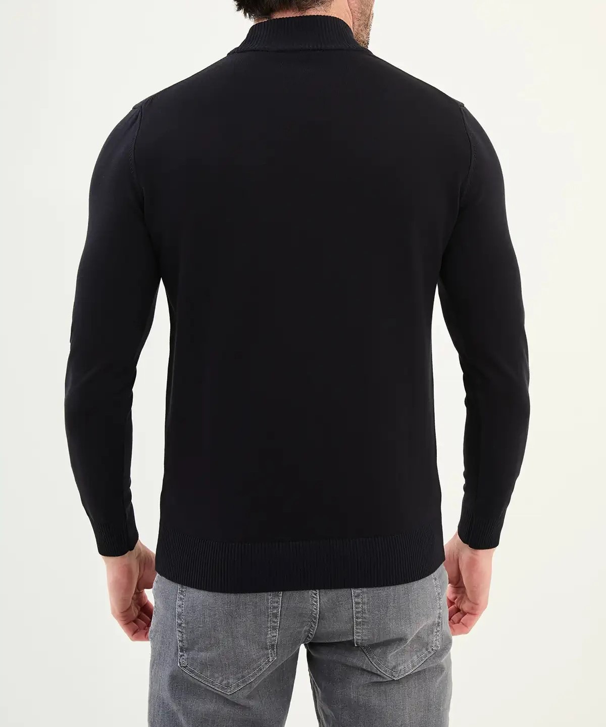 Düz Slim Fit Yarım Balıkçı Triko Kazak  - Lacivert