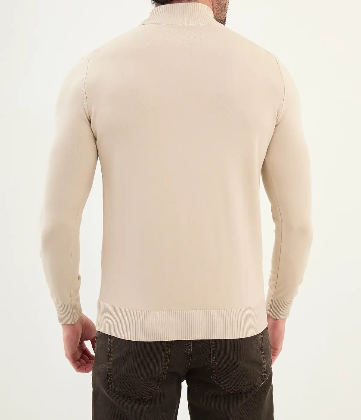 Düz Slim Fit Yarım Balıkçı Triko Kazak  - Koyu Bej