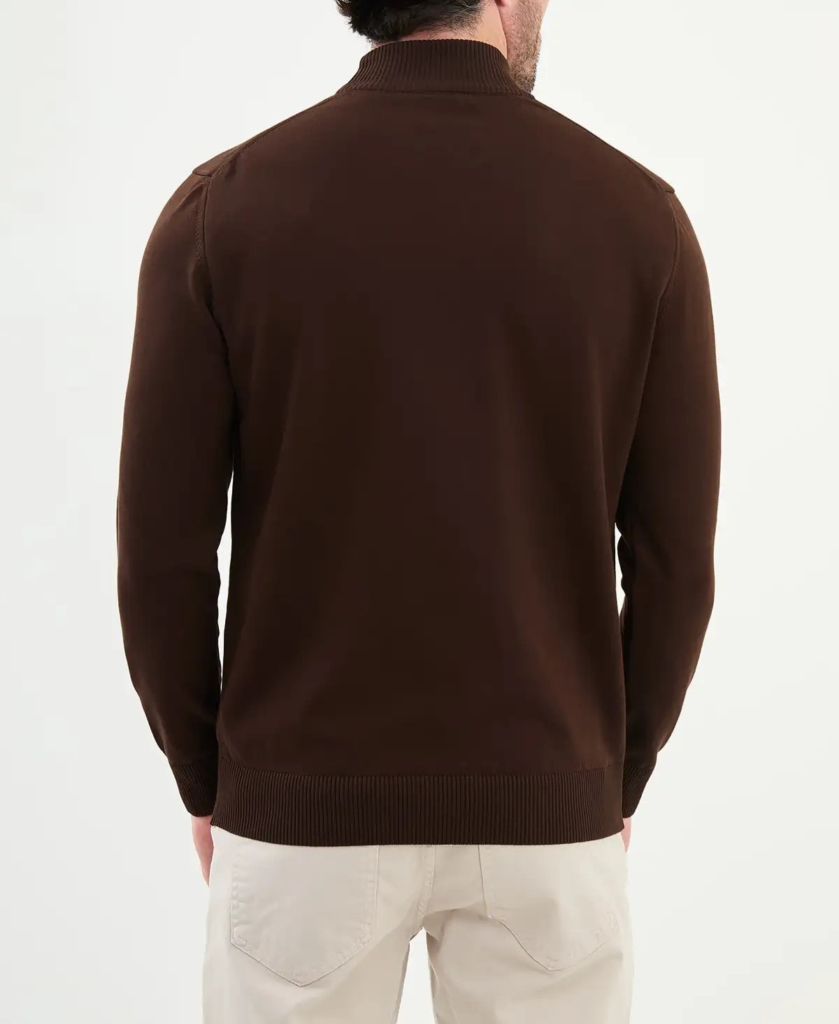 Düz Slim Fit Yarım Balıkçı Triko Kazak  - Kahverengi