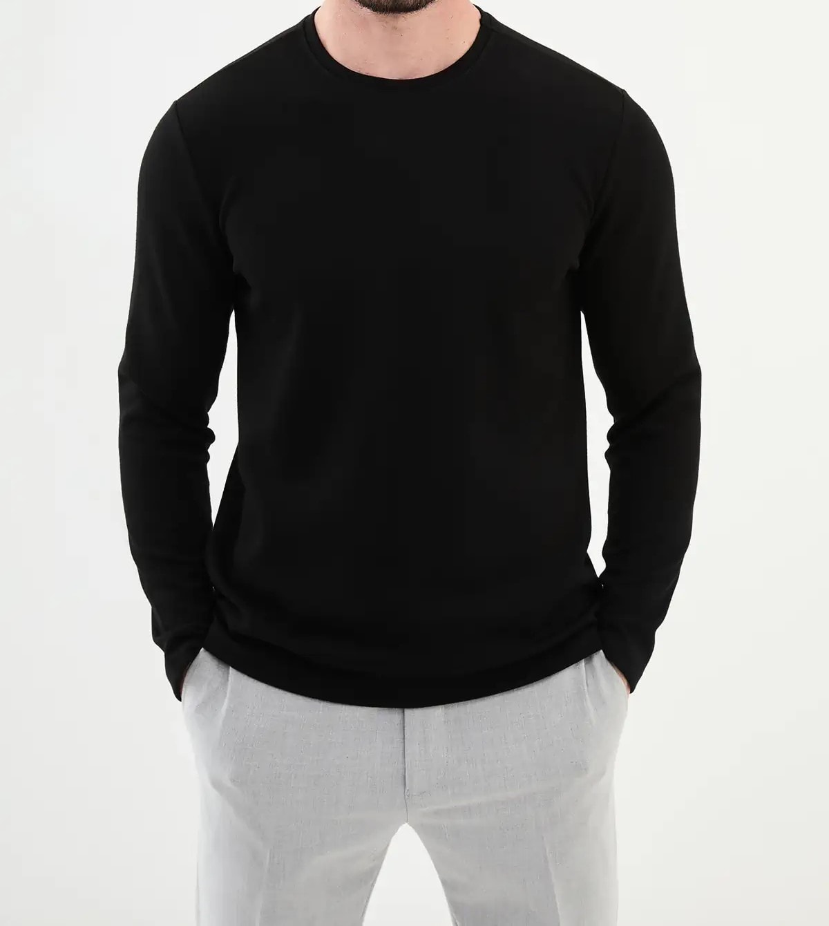 Desenli Slim Fit Bisiklet Yaka Triko  - Siyah