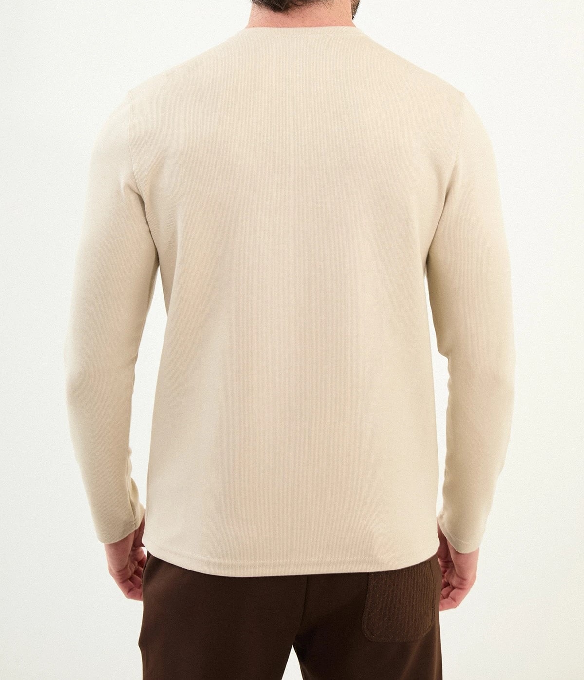 Desenli Slim Fit Bisiklet Yaka Triko  - Koyu Bej