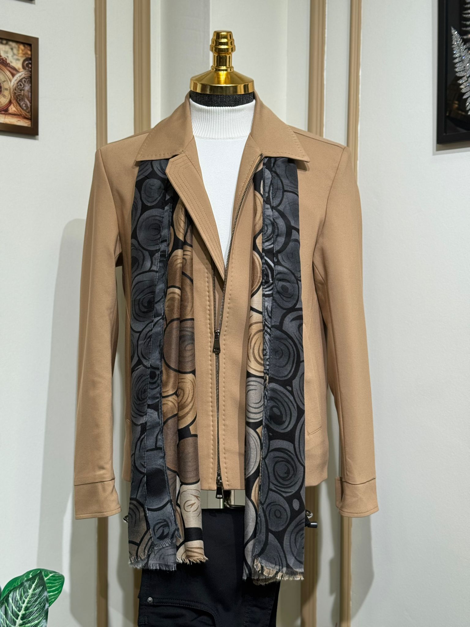 Çift Fermuar Detaylı Slim Fit Nubuk Mevsimlik Mont - Bej