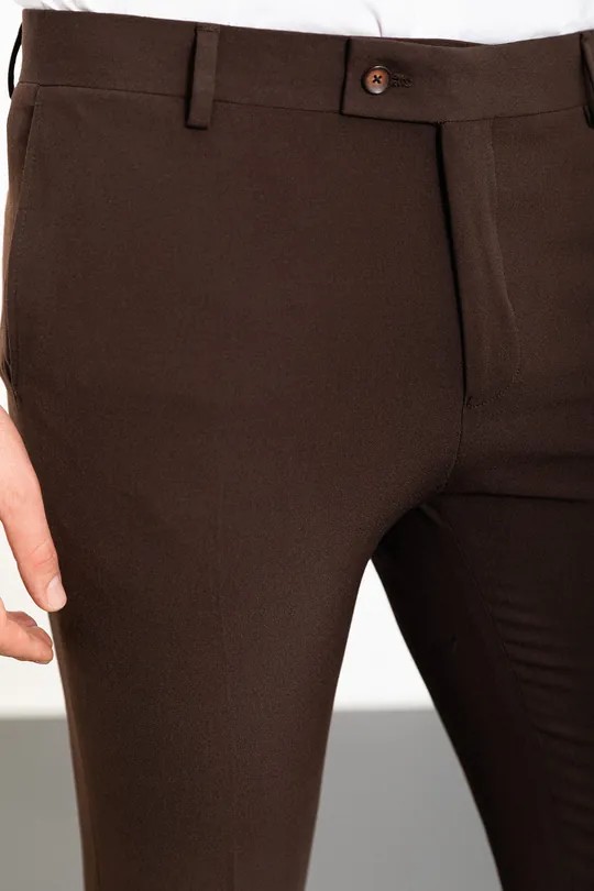 Düz Super Slim Fit Erkek Pantolon - Siyah - Kahverengi