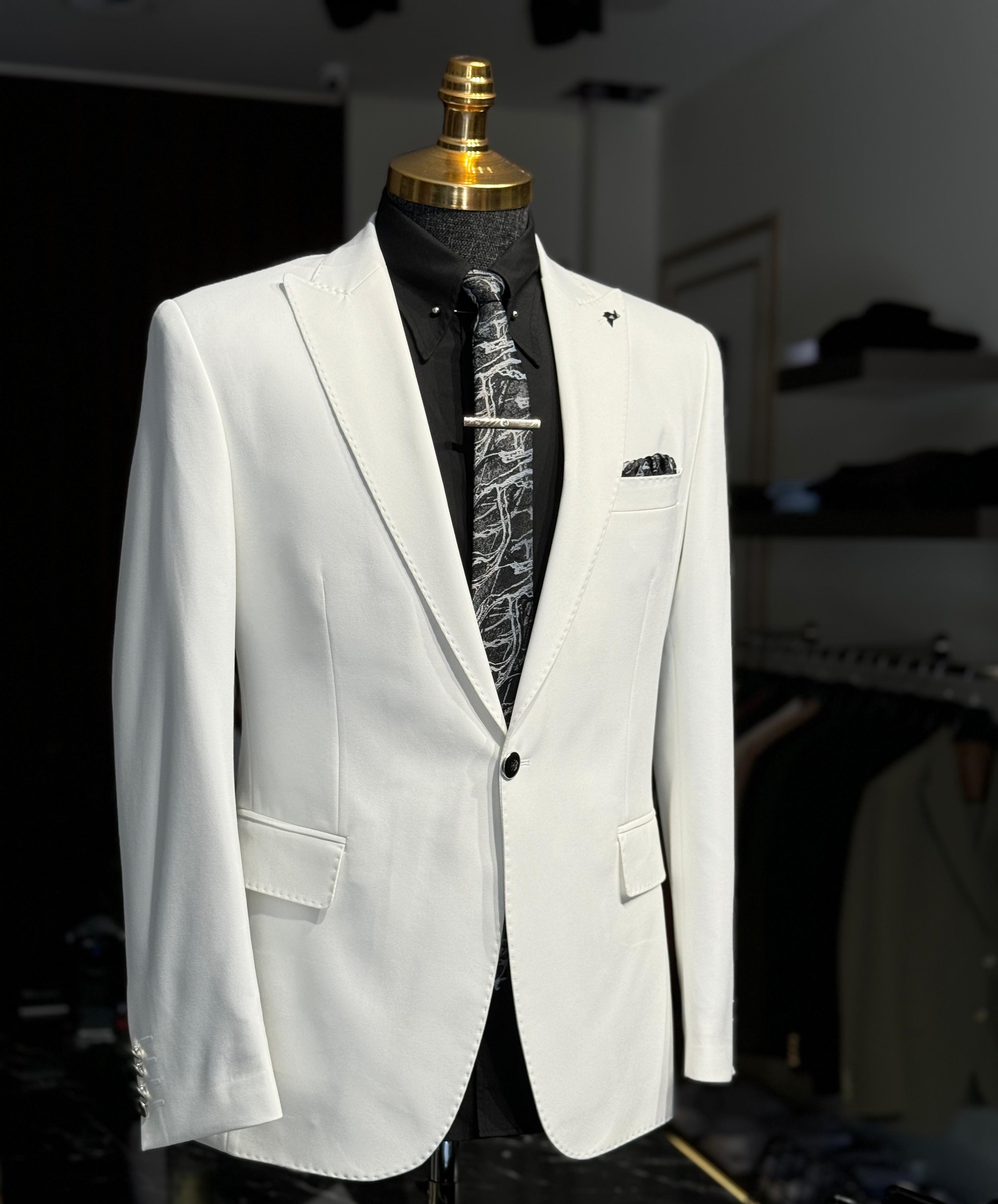 Düz Slim Fit İtalyan Kesim Geniş Yaka Ceket
