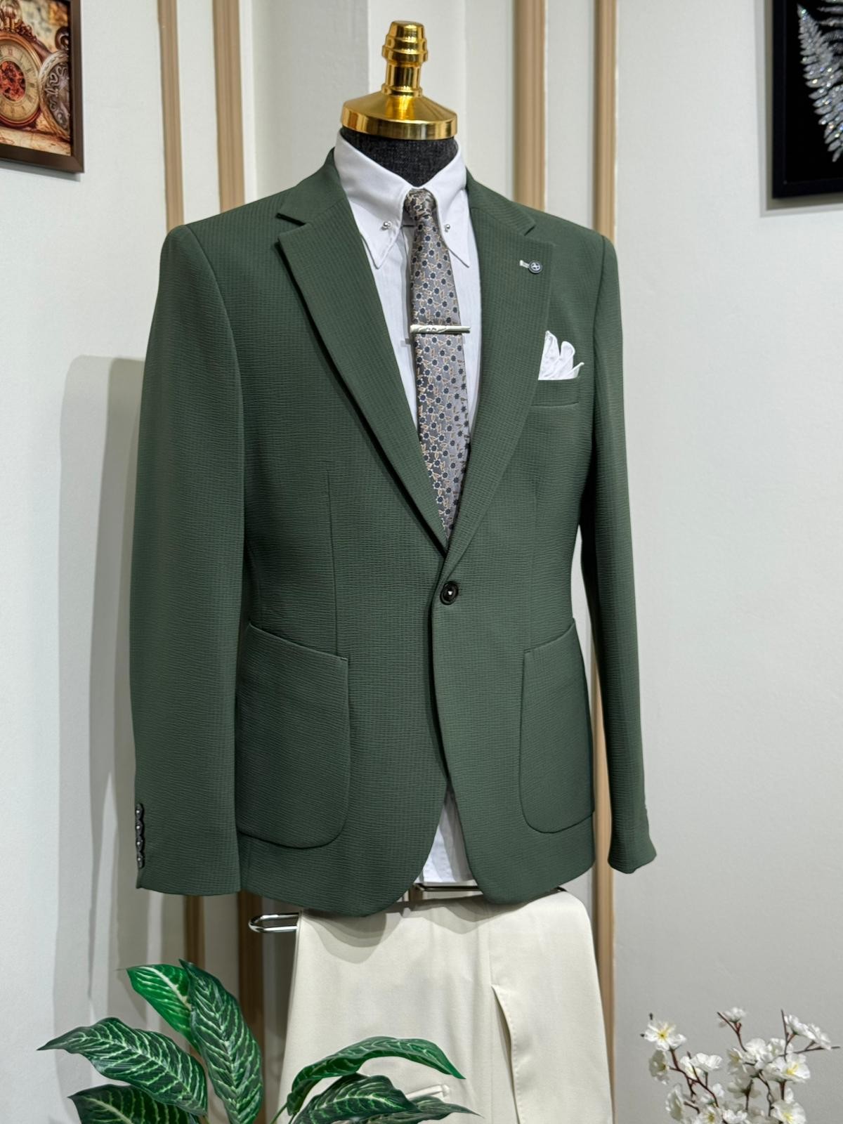 Slim Fit Likralı Gofre Kumaş Takım Elbise 