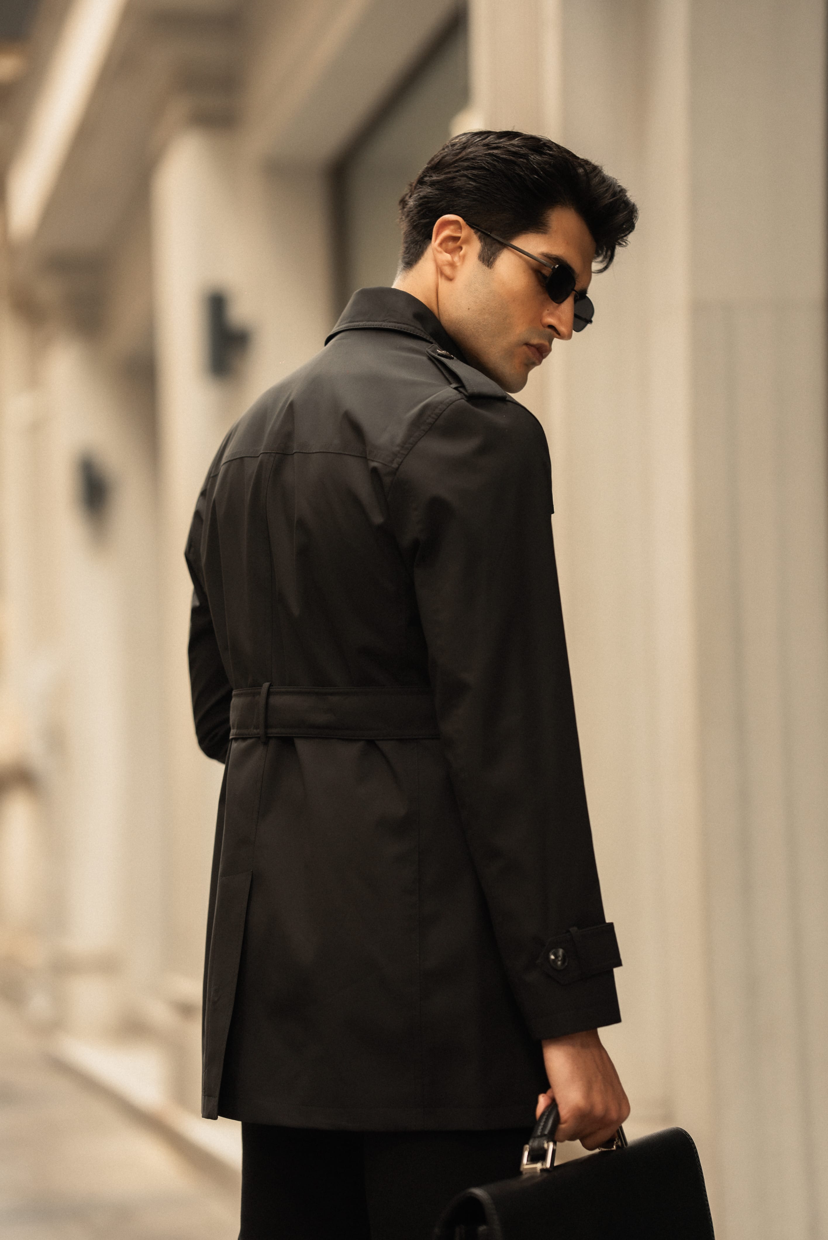 Düz Slim Fit Kemerli Trenchcoat