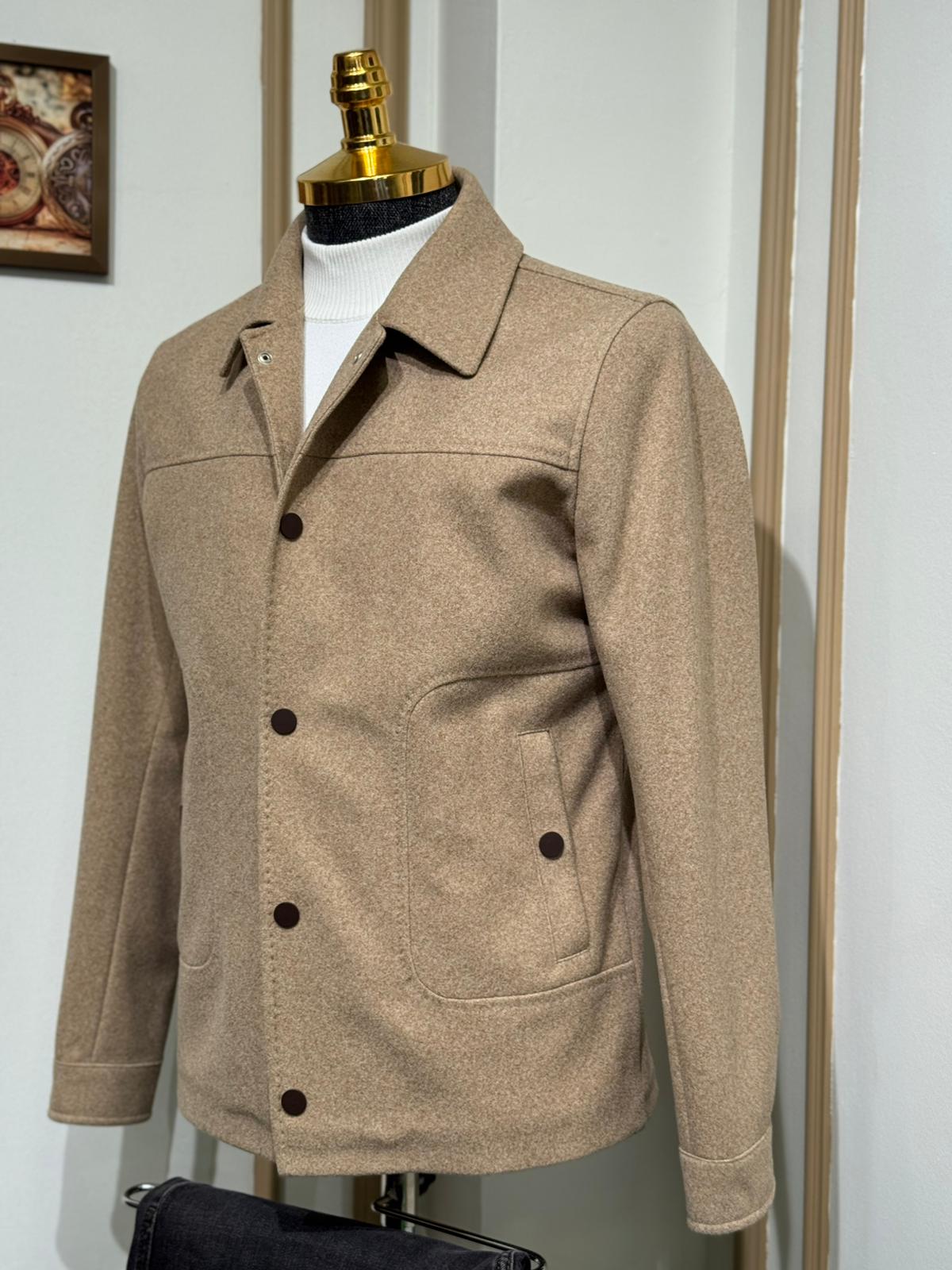 Slim Fit Gömlek Yaka Yün Mont 
