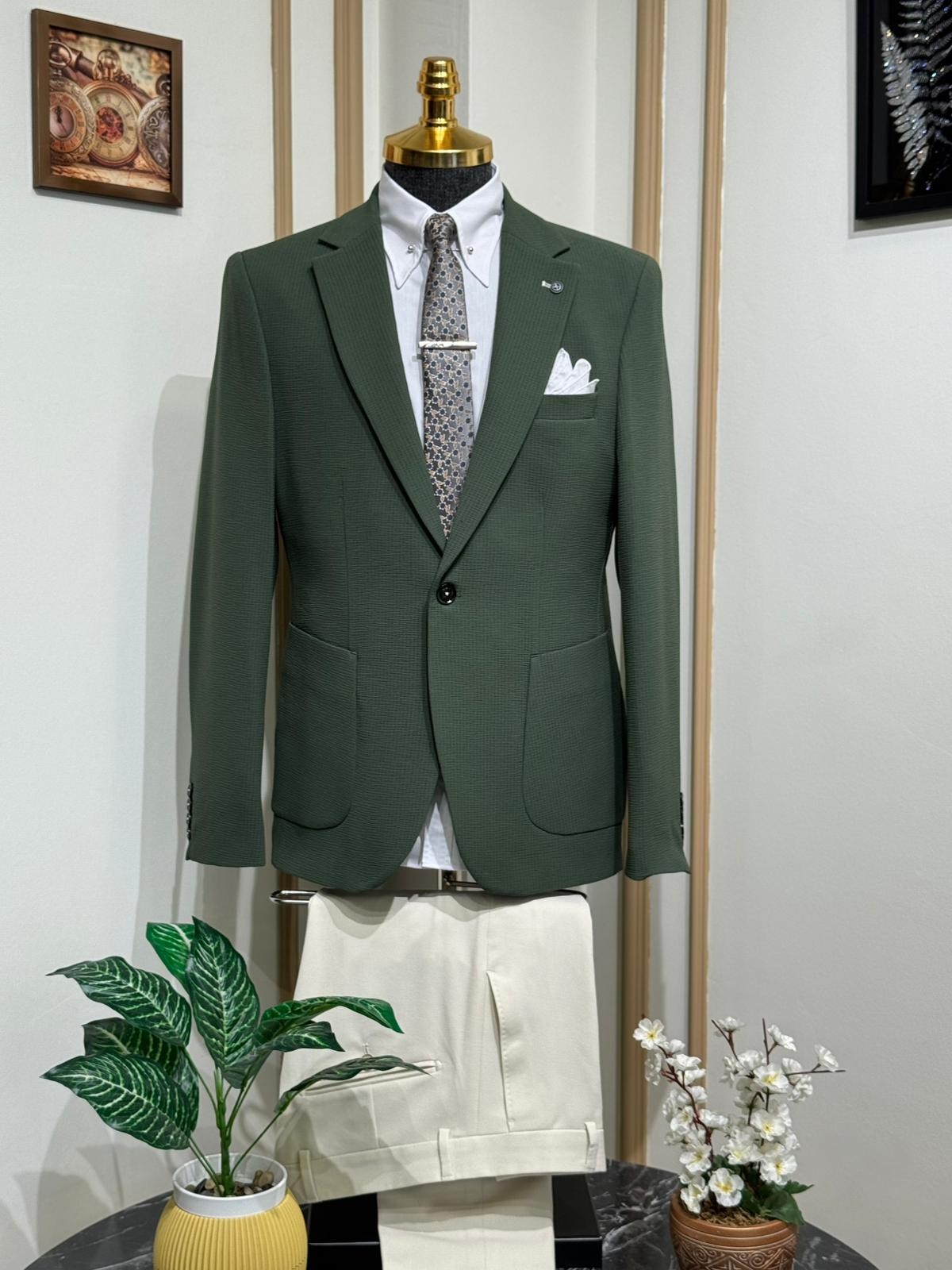 Slim Fit Likralı Gofre Kumaş Takım Elbise 