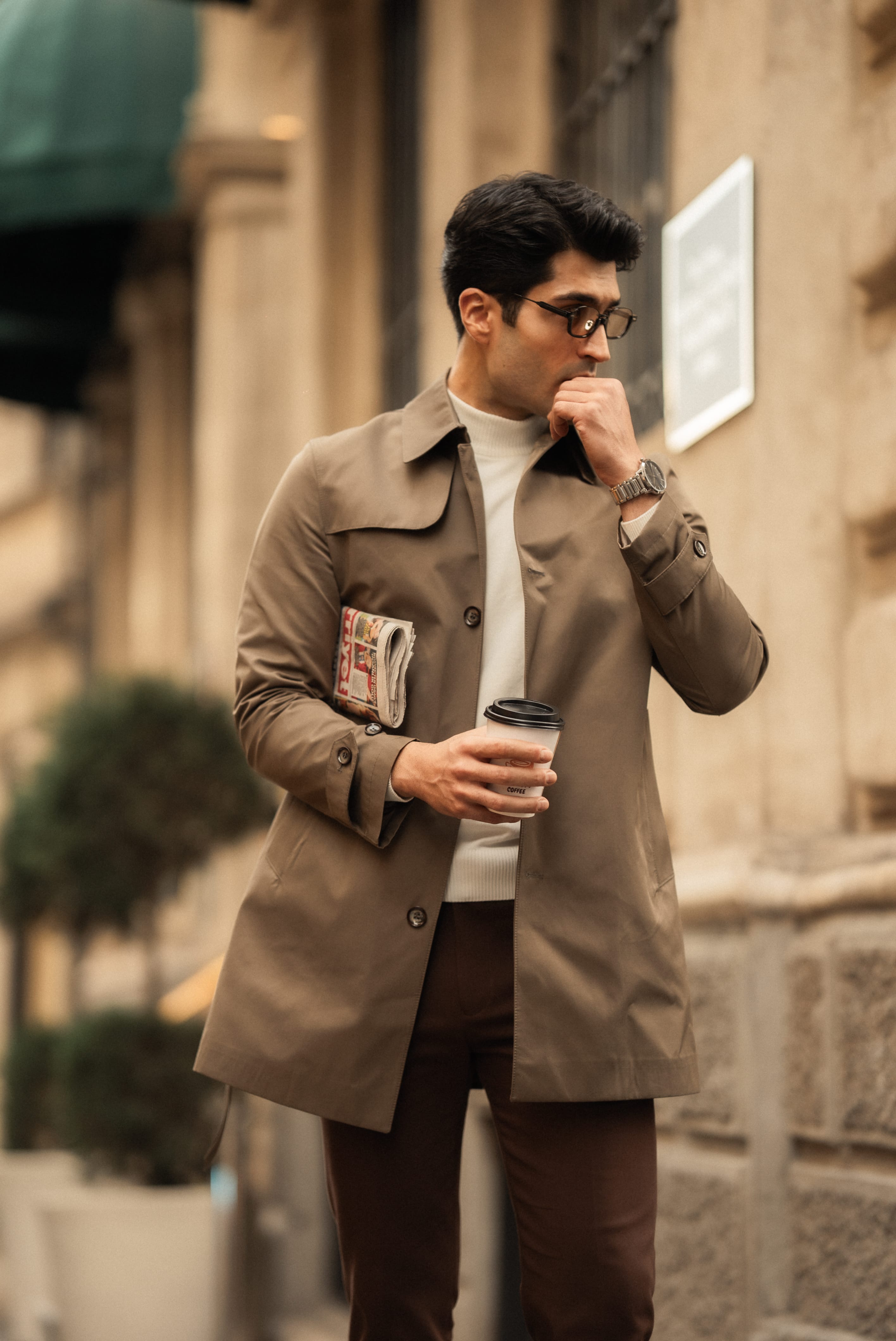 Slim Fit Kemer Tokalı Yan Cep Detaylı Trench Kaban - Haki