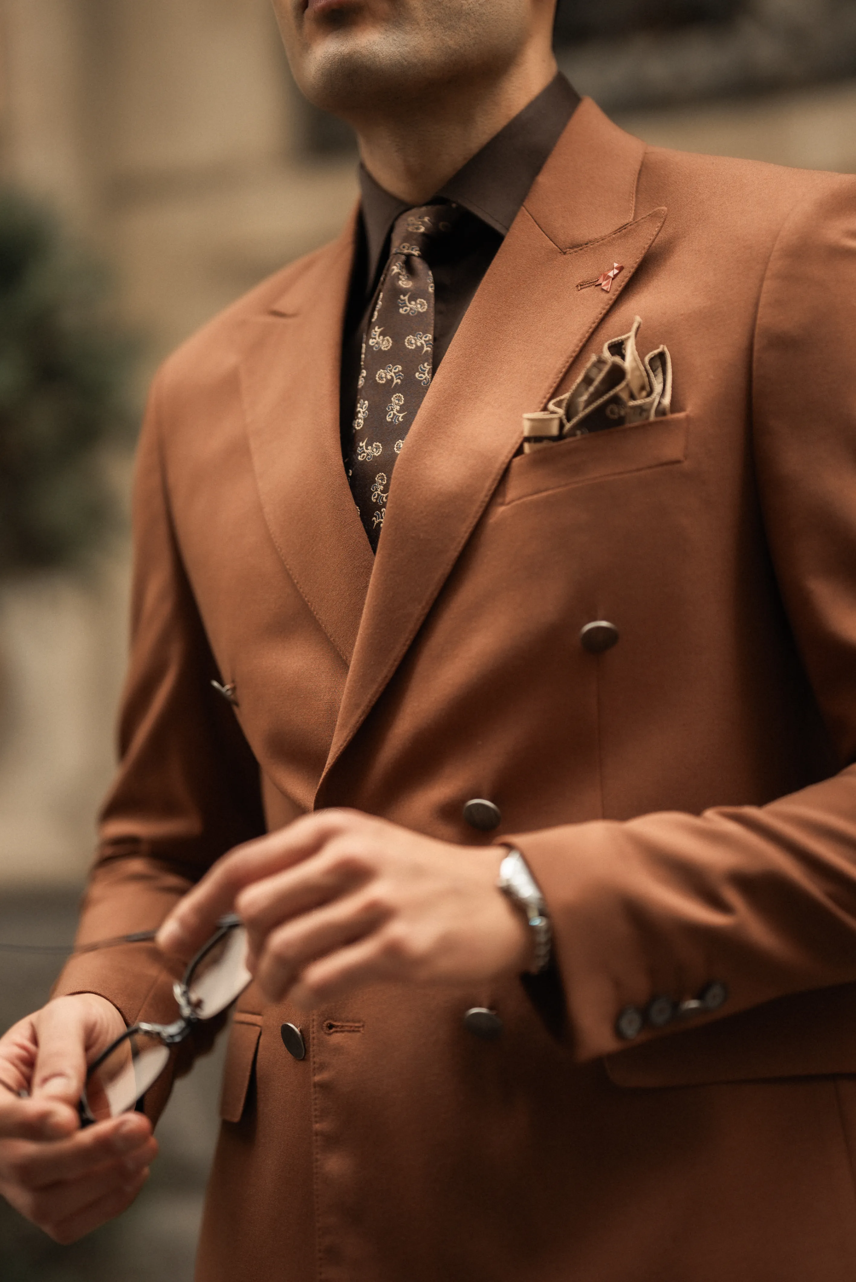 Duz Slim Fit Kırlangıc Yaka Kruvaze Erkek Takım Elbise 