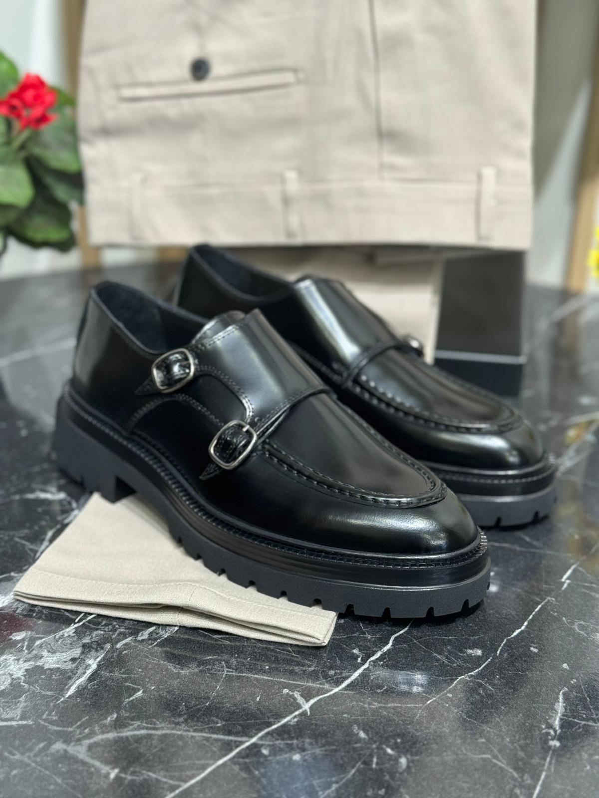 Çift Toka Detaylı Eva Taban Hakiki Dana Deri Casual Ayakkabı - Siyah