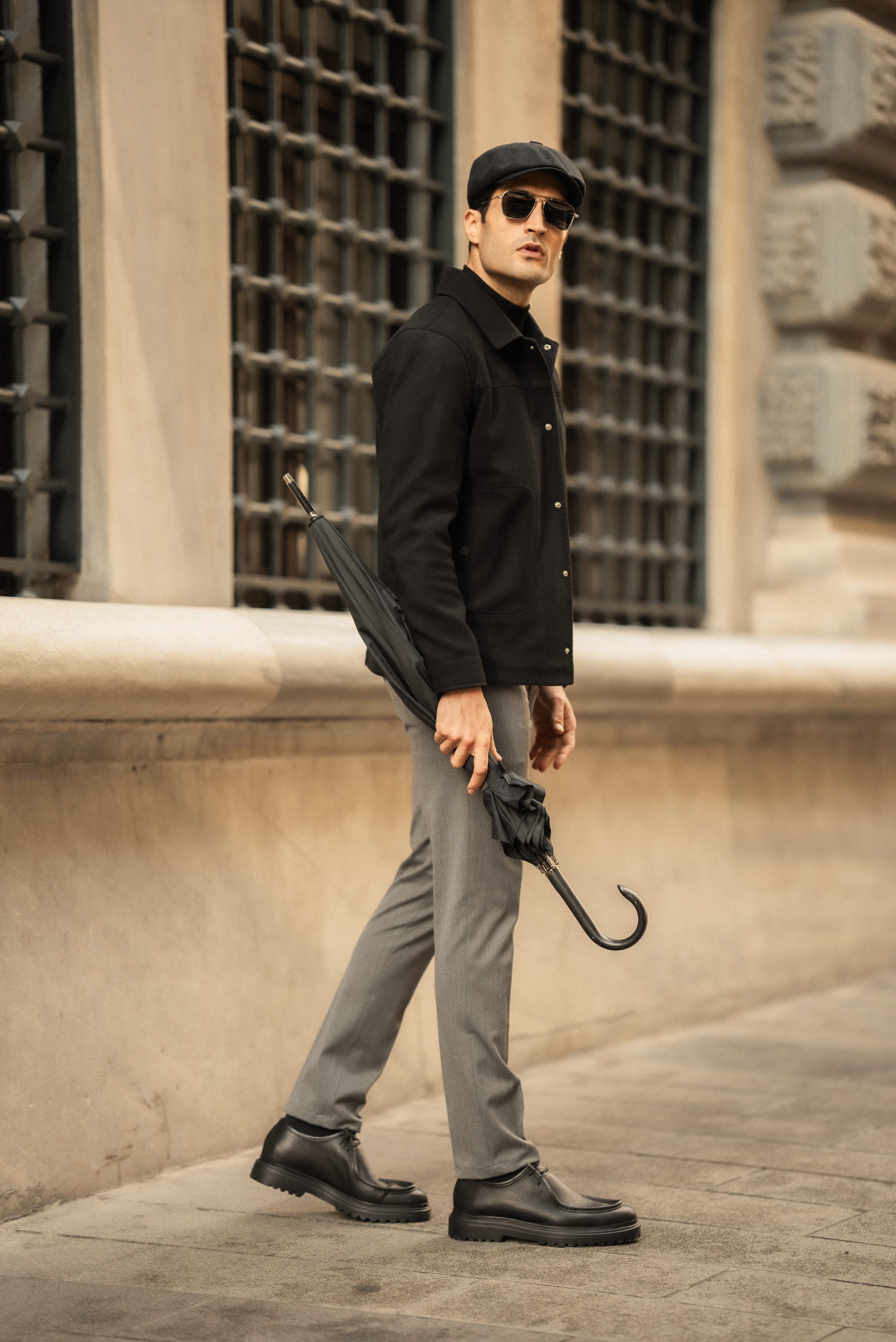Slim Fit Gömlek Yaka Yün Mont  - Siyah