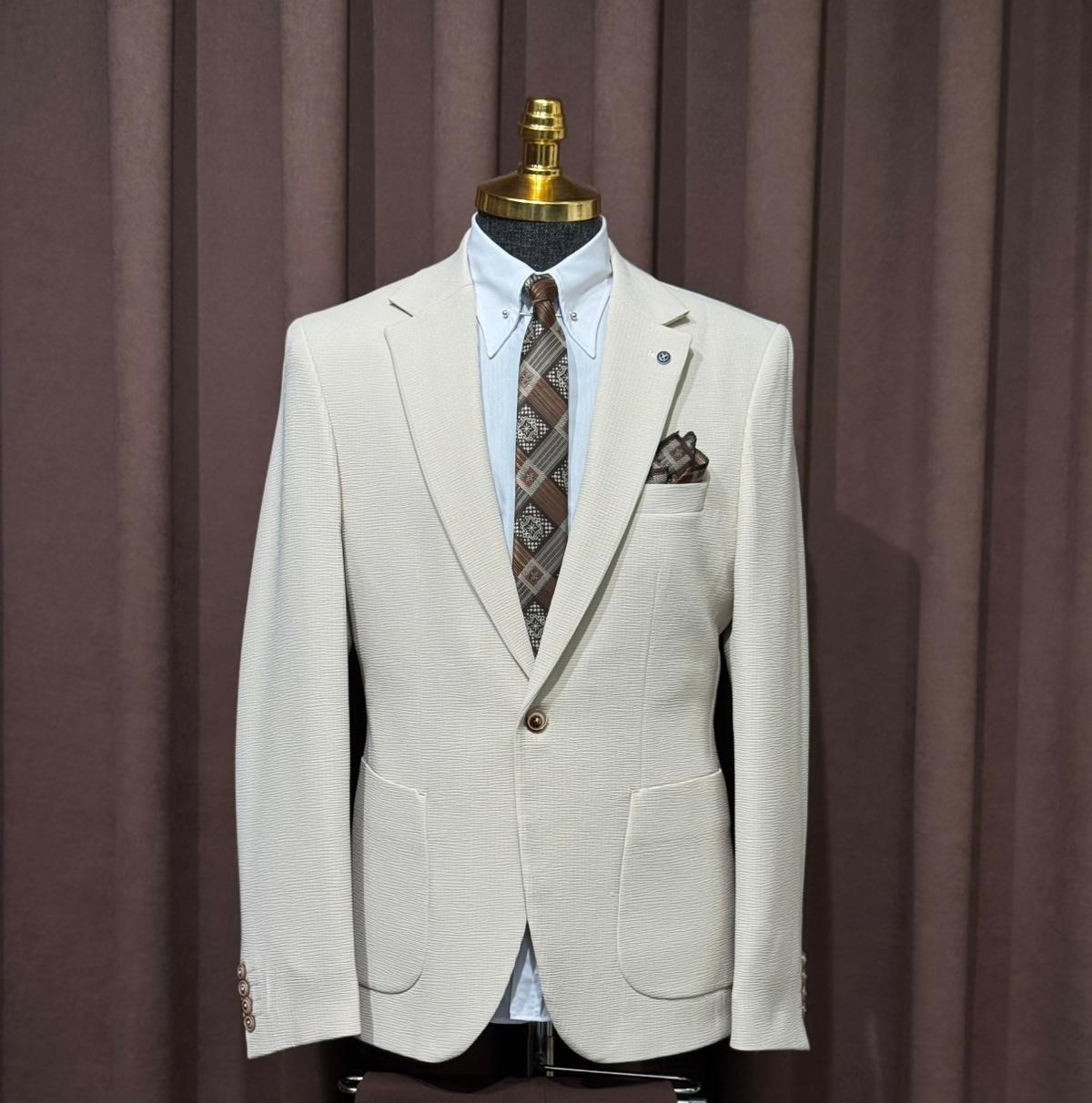 Slim Fit Kesim Gofre Kumaş Likralı Yazlık Ceket  - Bej