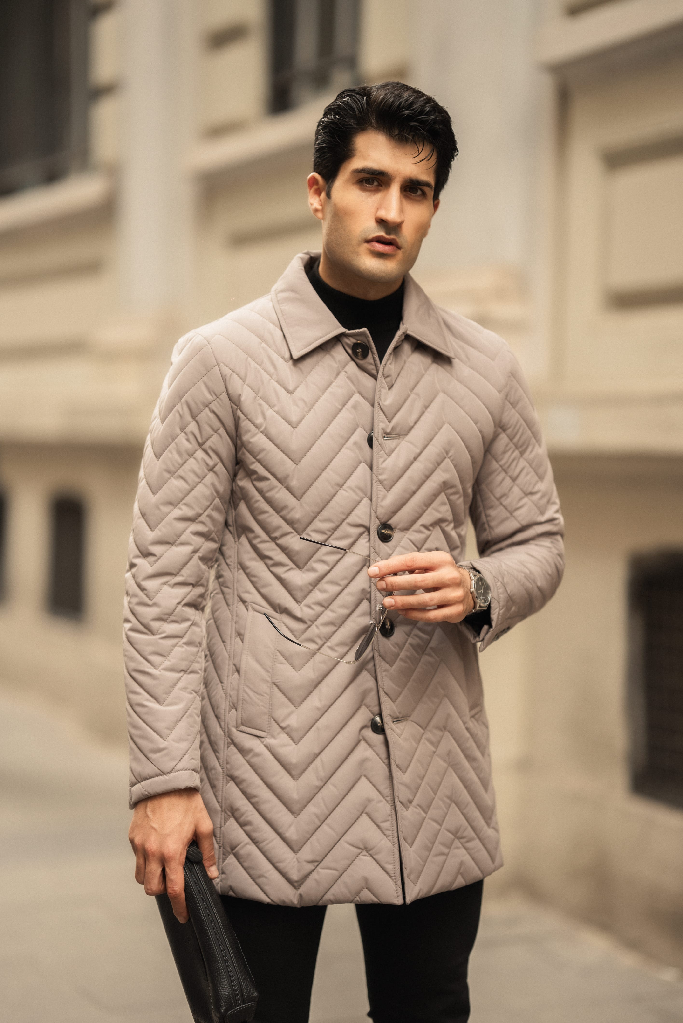 Desenli Slim Fit Gömlek Yaka Trench Kaban