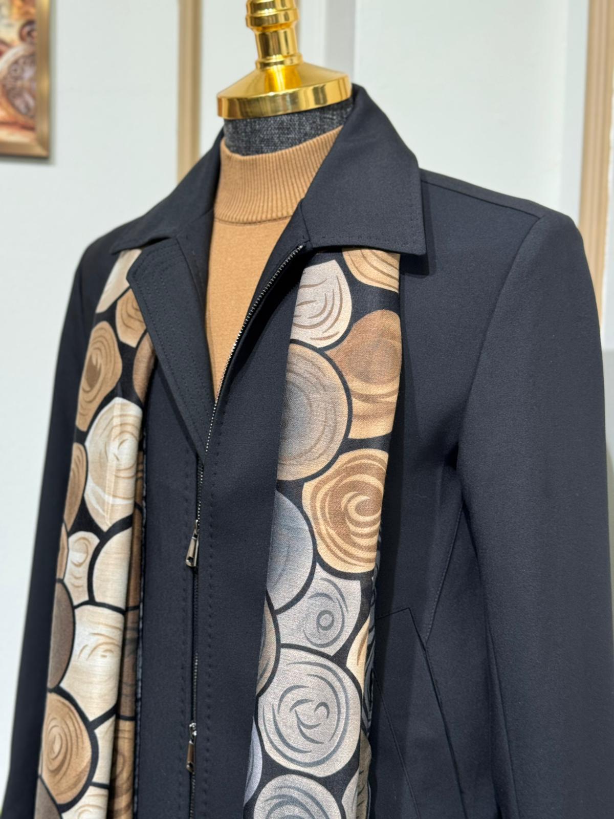 Çift Fermuar Detaylı Slim Fit Nubuk Mevsimlik Mont - Siyah