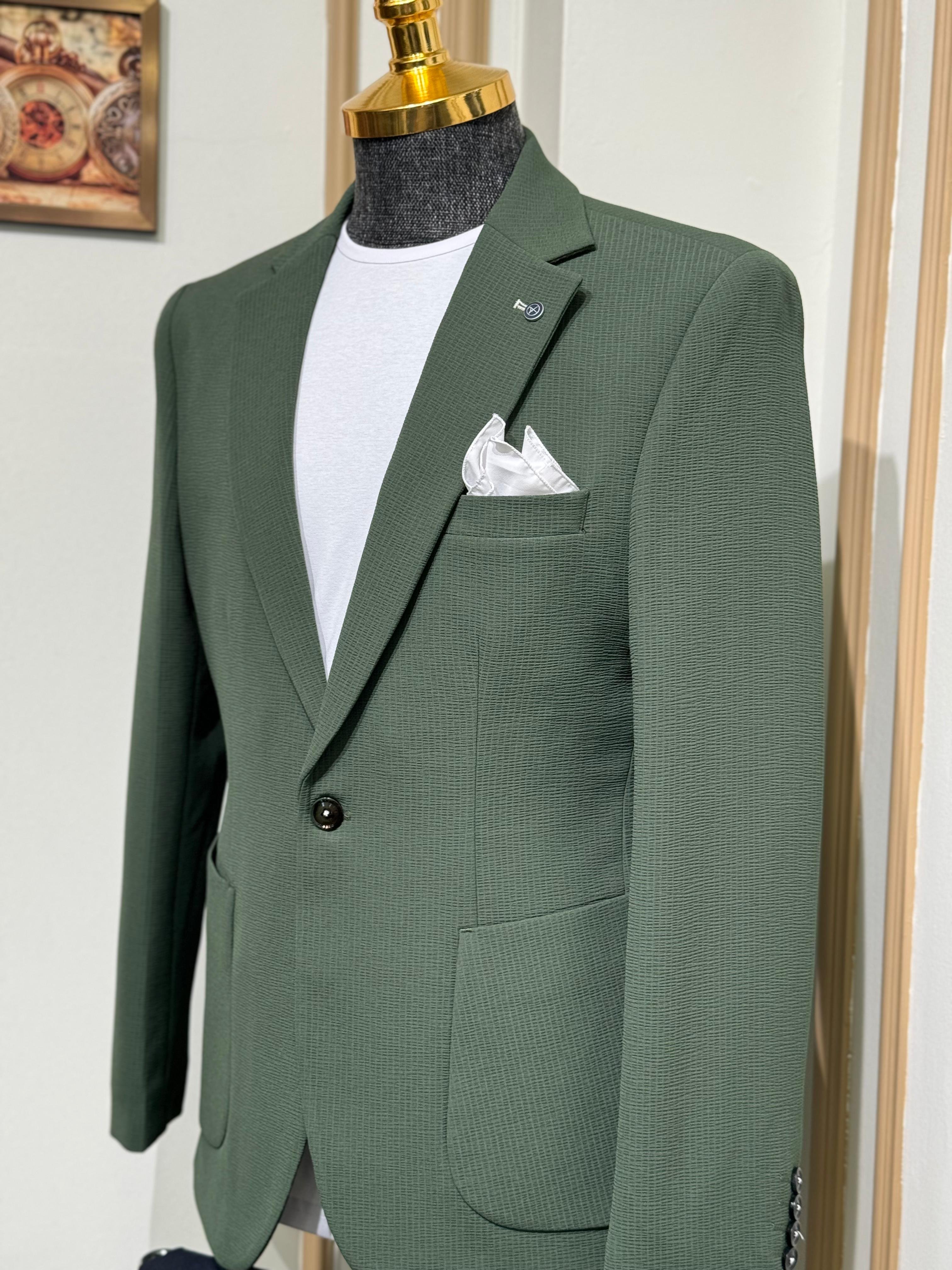 Slim Fit Kesim Gofre Kumaş Likralı Yazlık Ceket 
