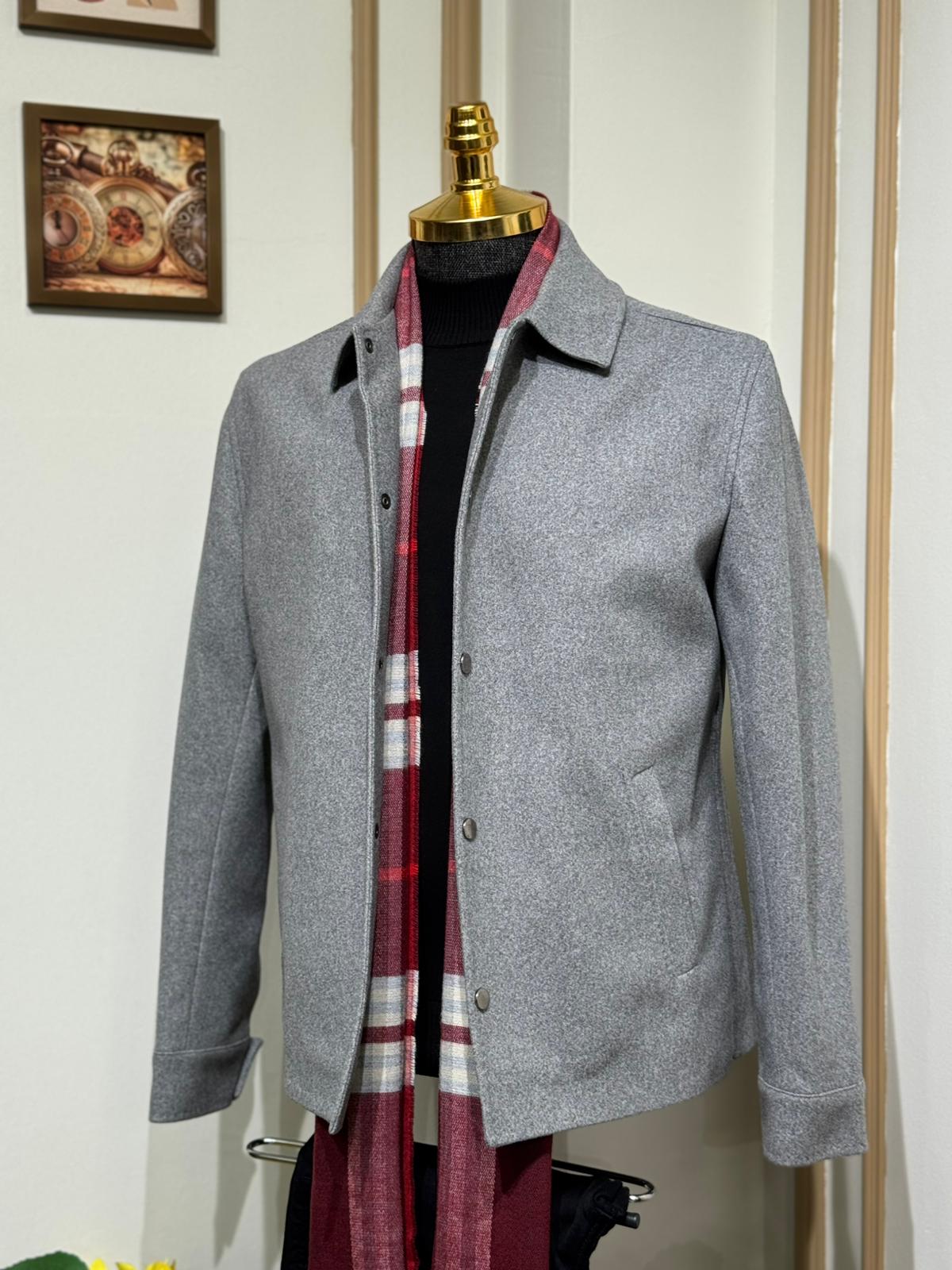 Slim Fit Gömlek Yaka Yün Kaşe Mont 