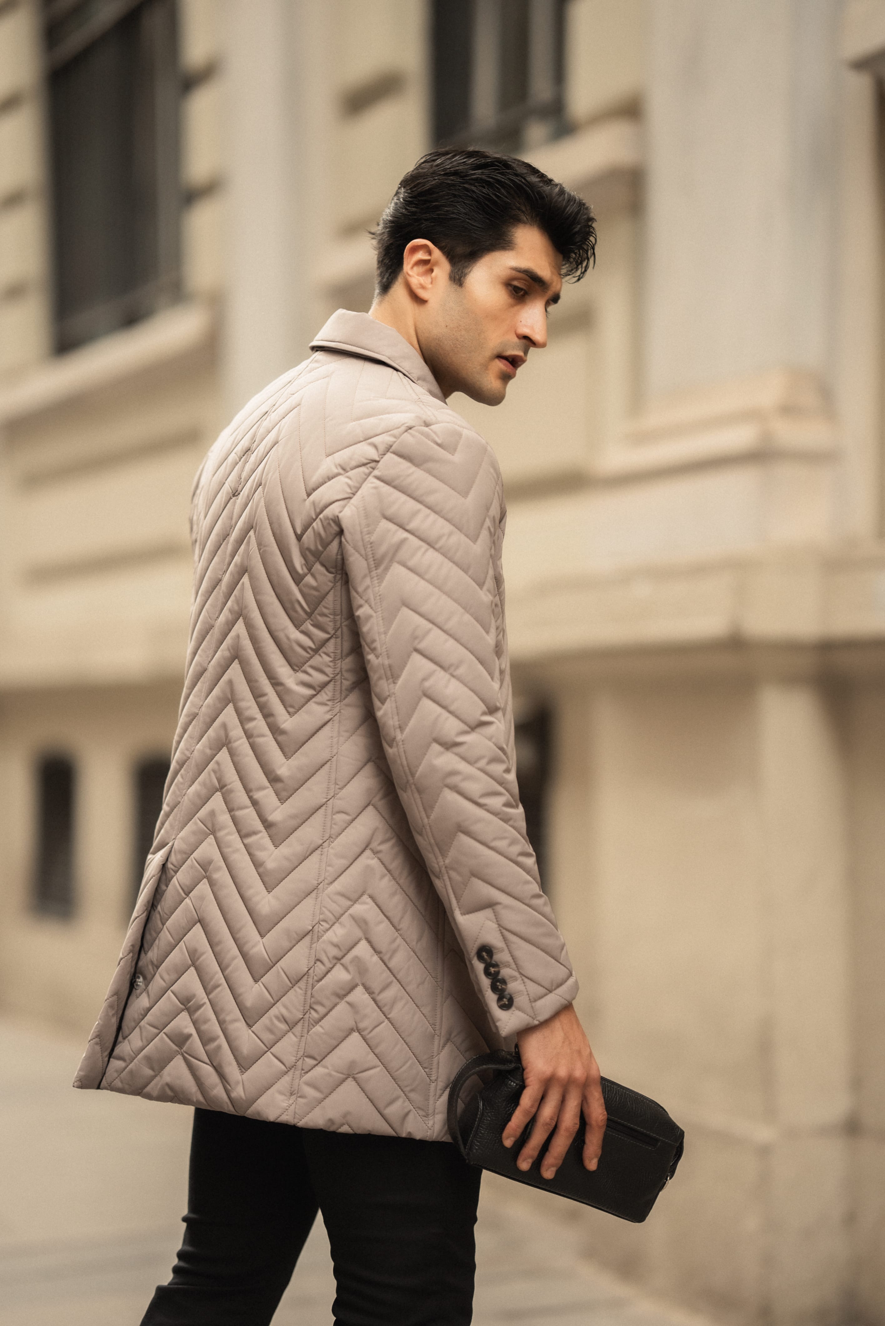 Desenli Slim Fit Gömlek Yaka Trench Kaban