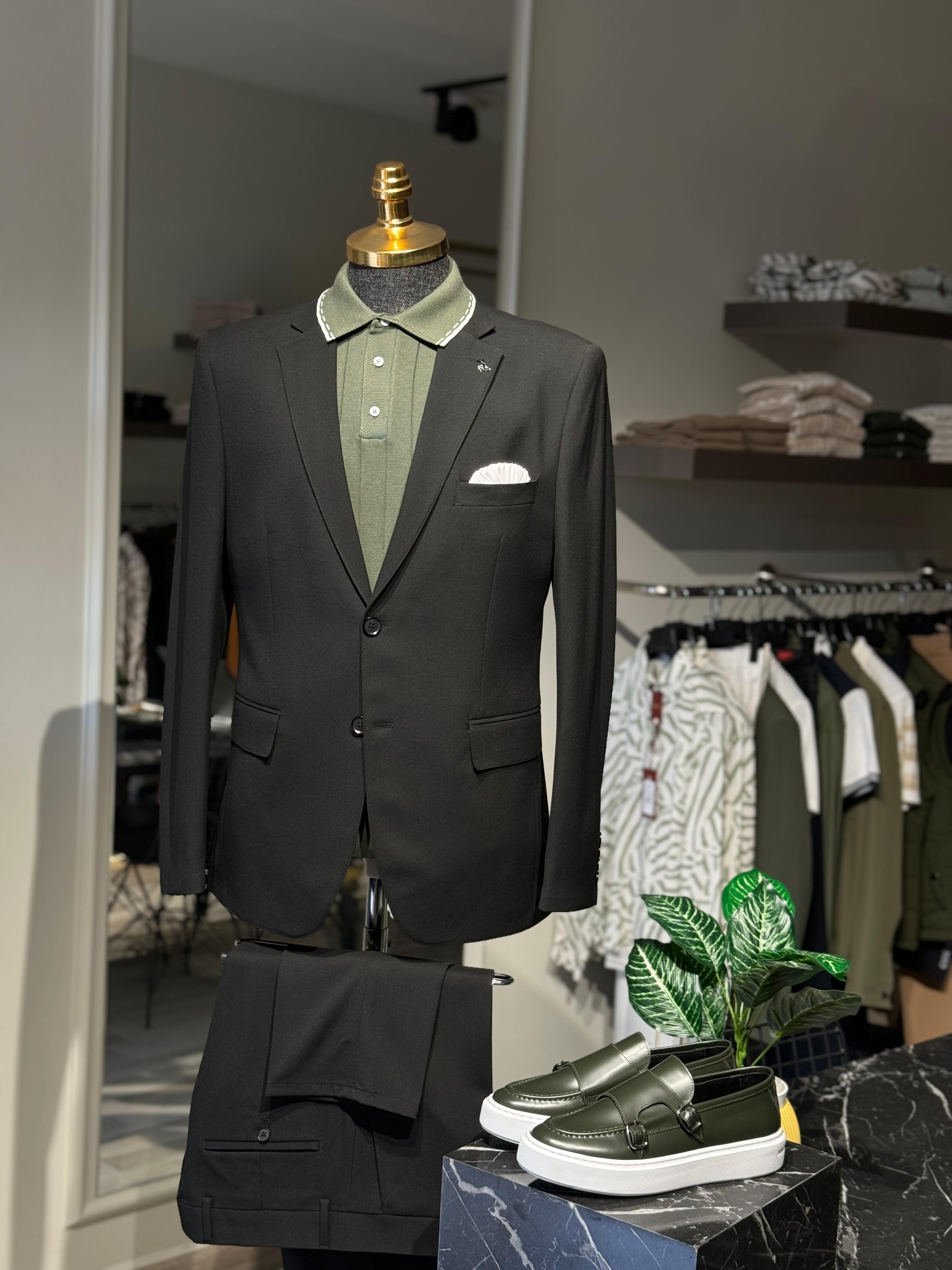 Klasik Slim Fit Takım Elbise  - siyah