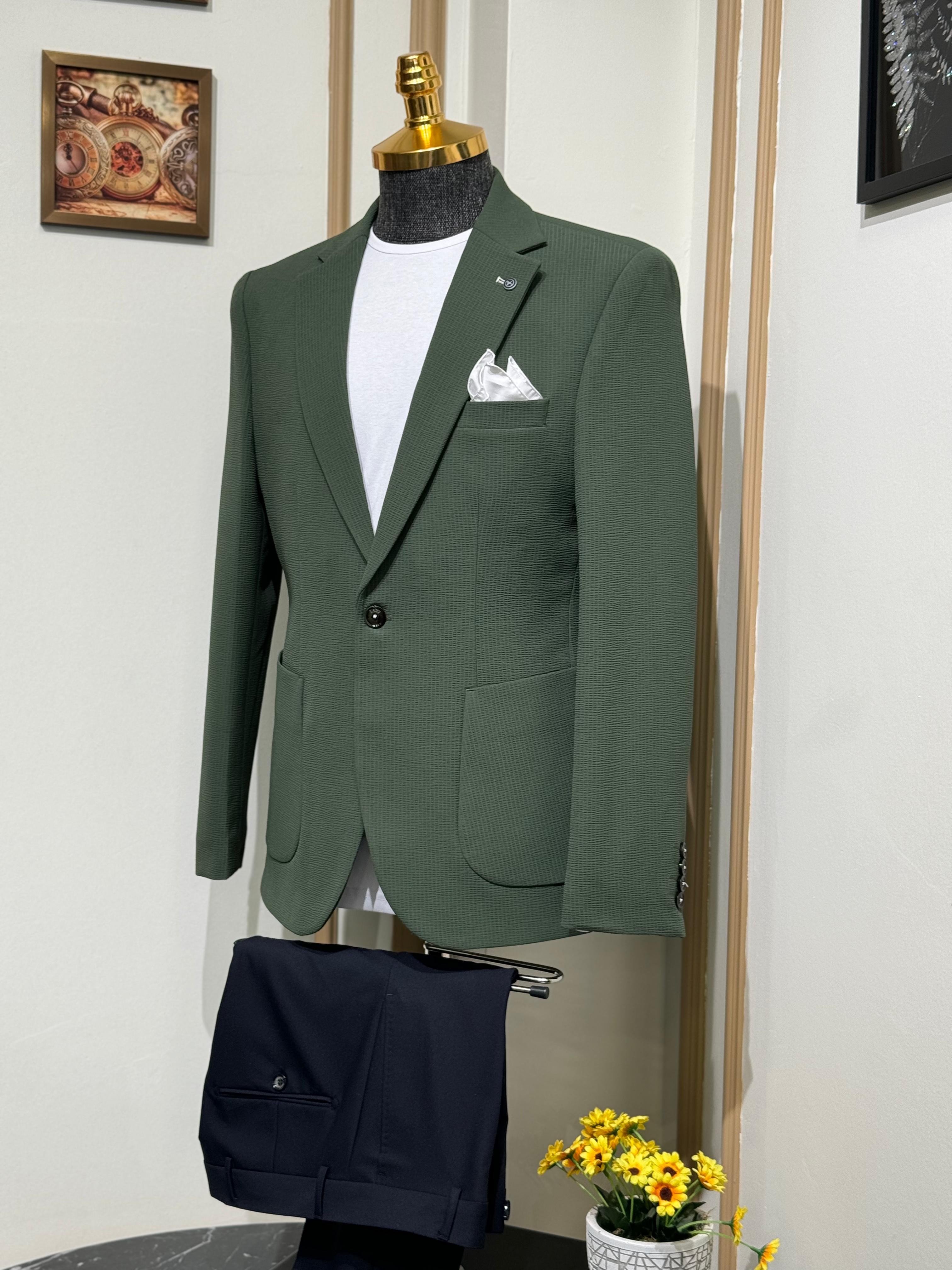Slim Fit Kesim Gofre Kumaş Likralı Yazlık Takım Elbise 