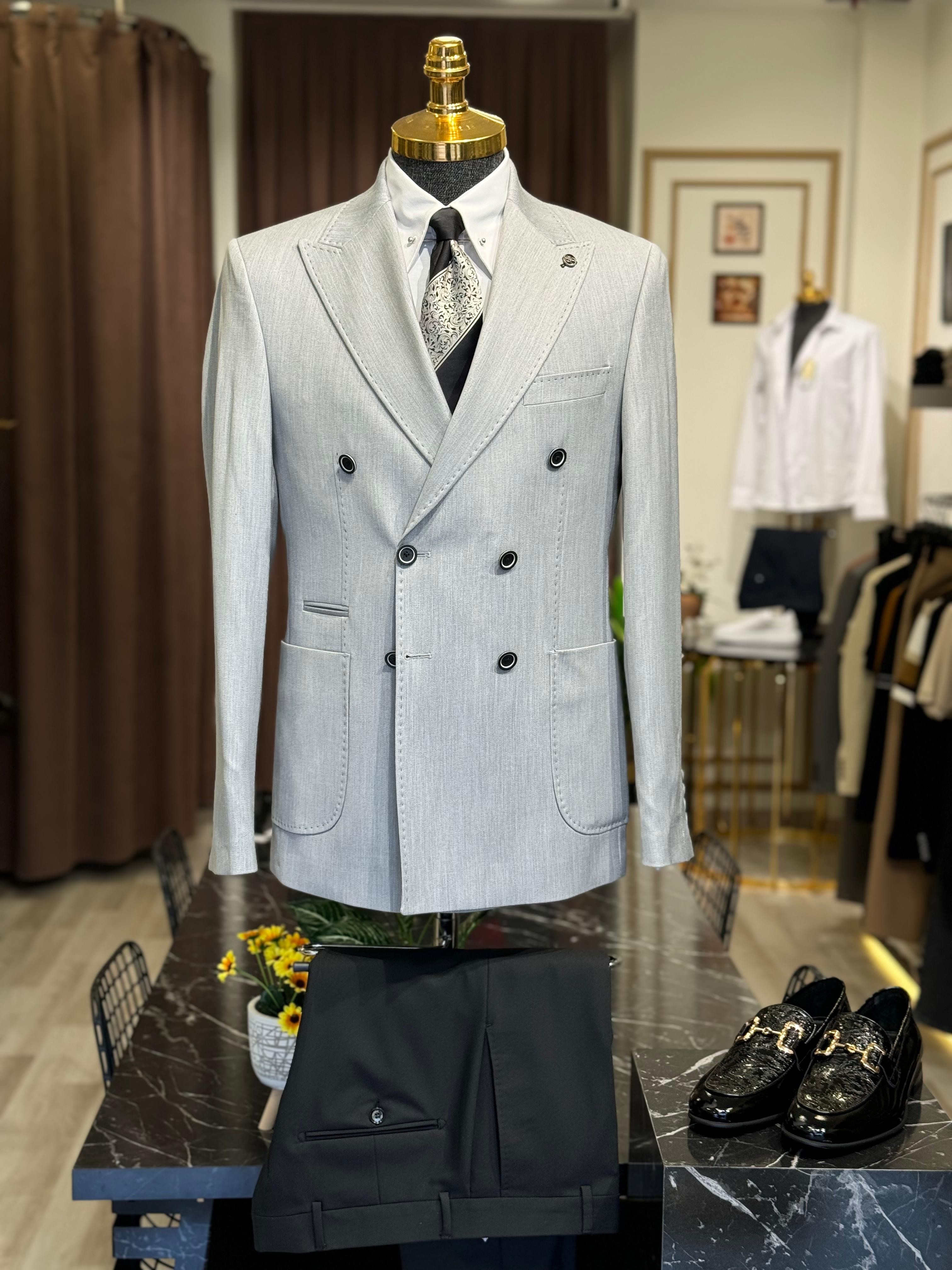 Slim Fit İtalyan Kesim Kruvaze Takım Elbise 