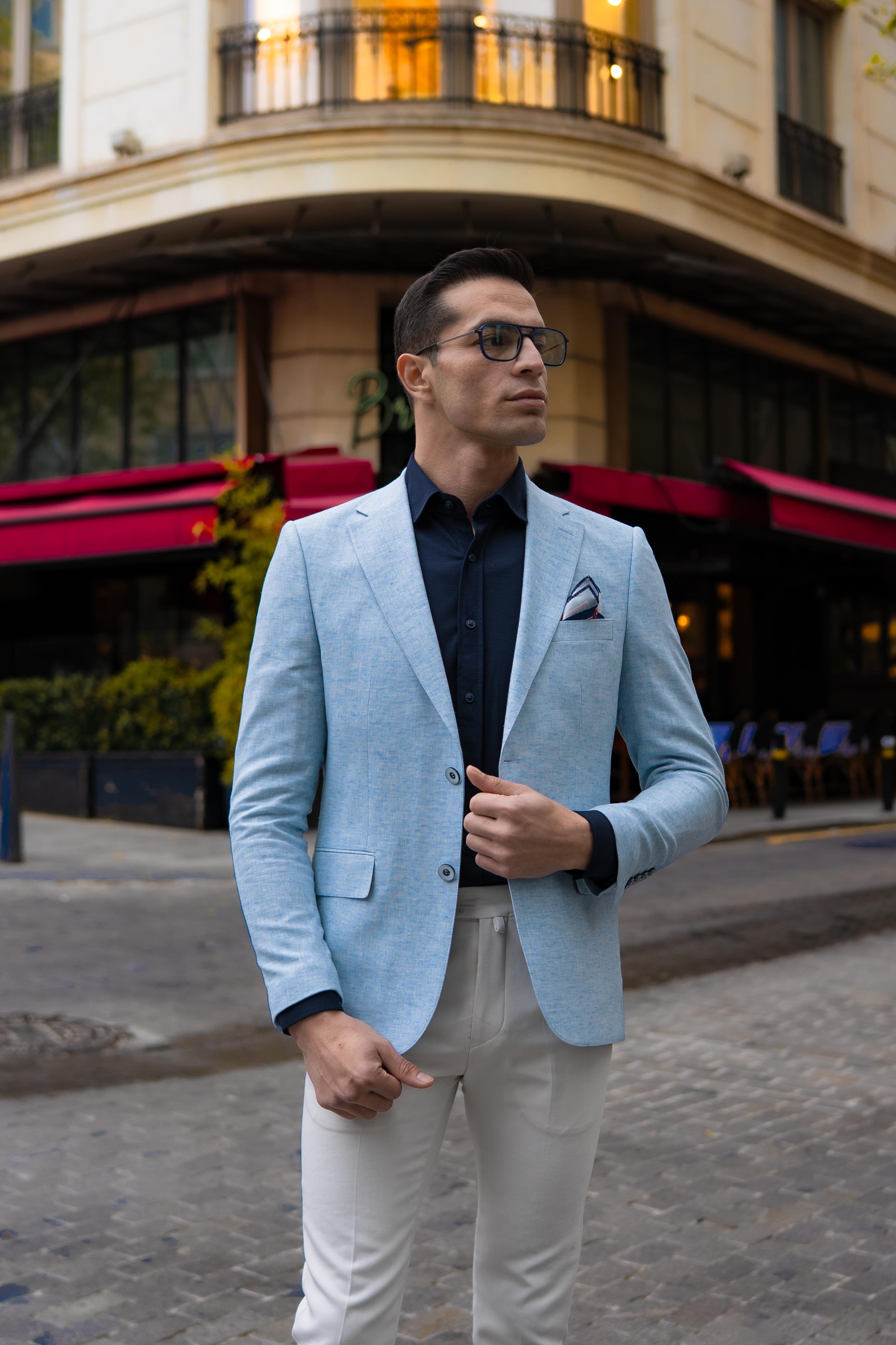 Kırçıllı Desen Slim Fit Mono Yaka Ceket 