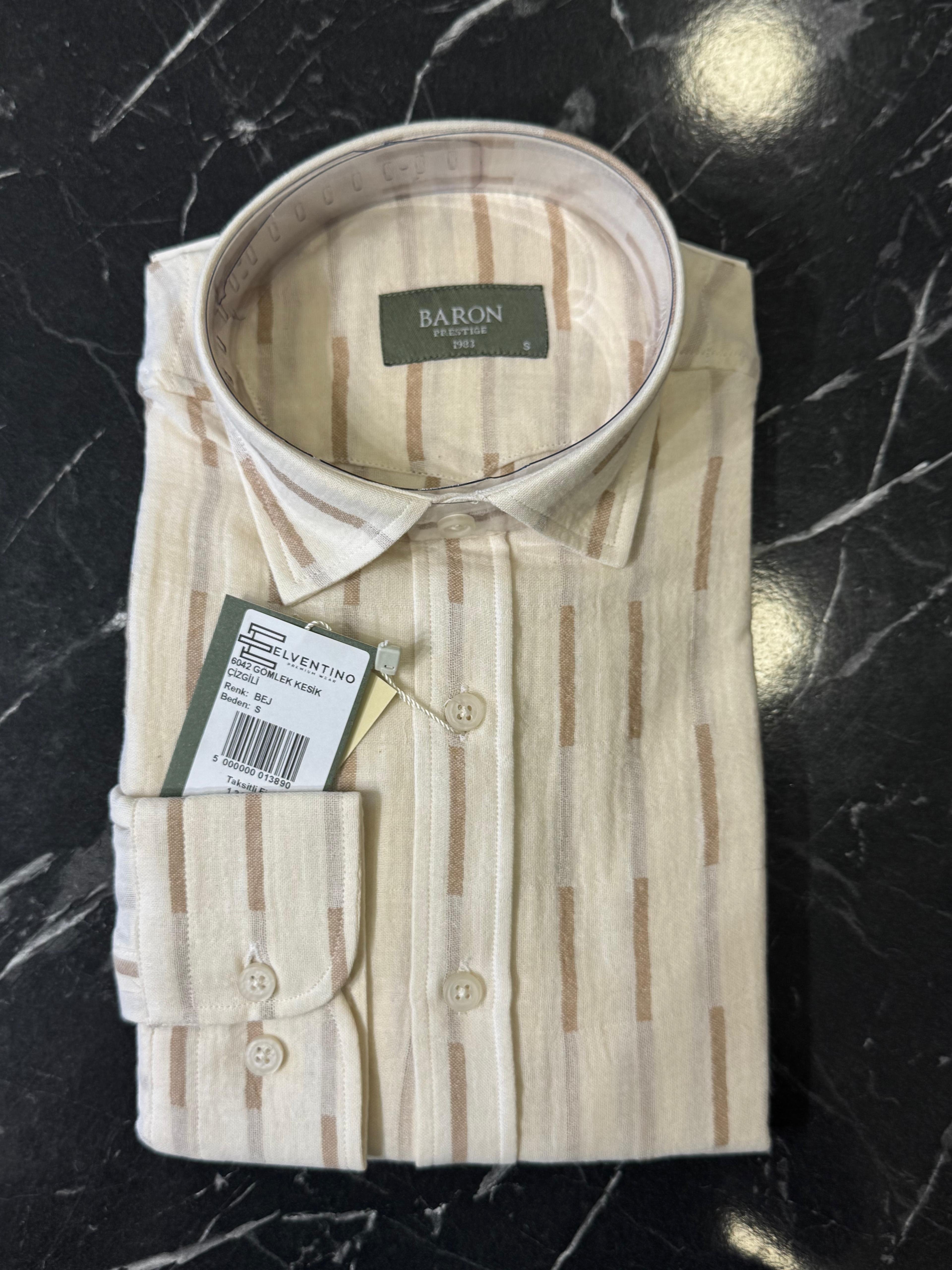 Slim Fit Desenli Keten Gömlek