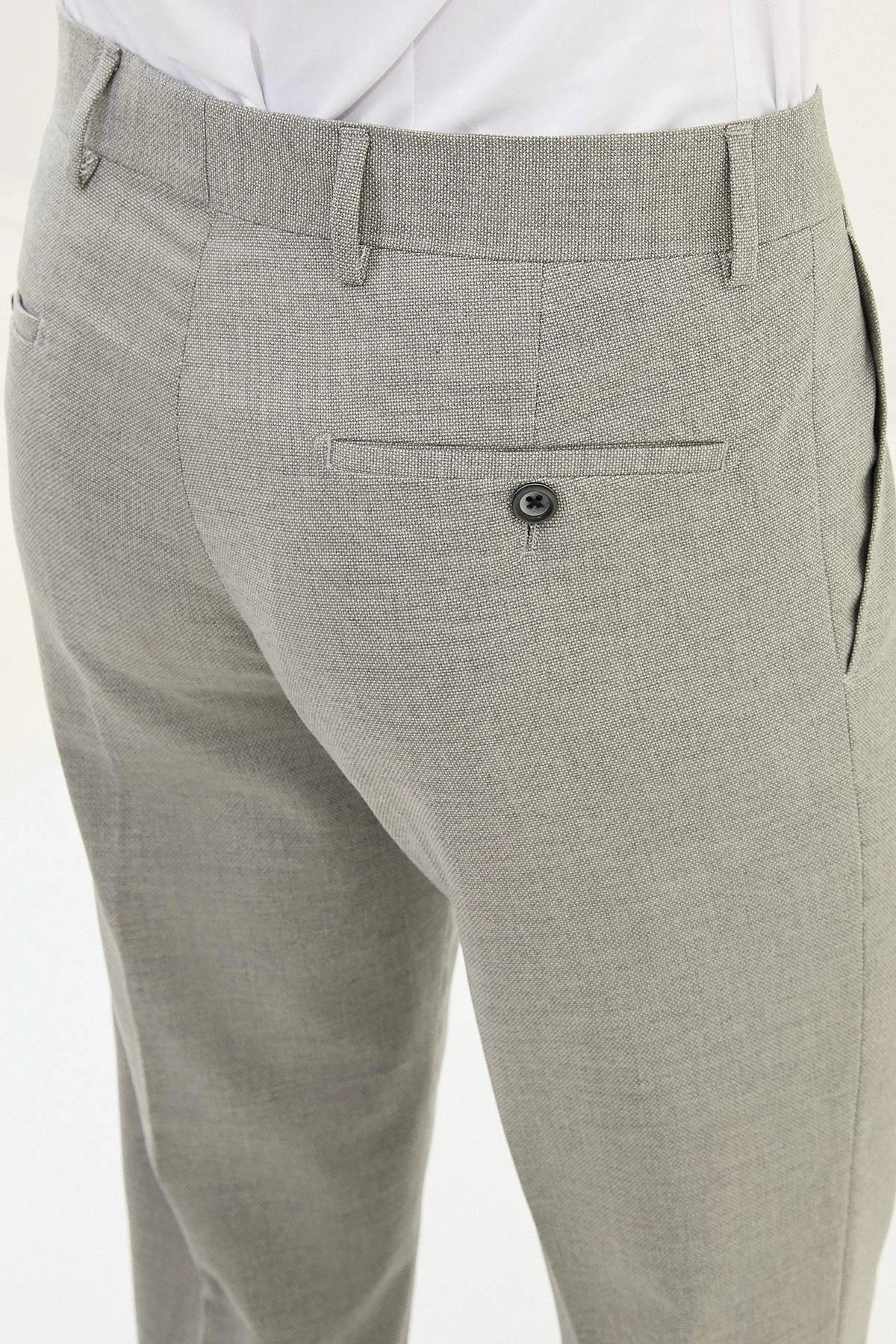 Düz Slim Fit Klasik Pantolon  - Gri