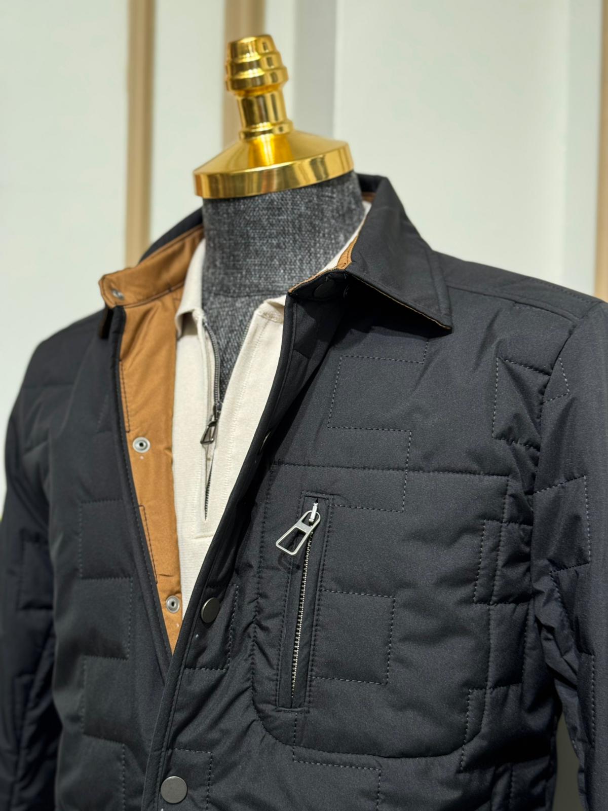 Slim Fit Desenli Gömlek Yaka Mont