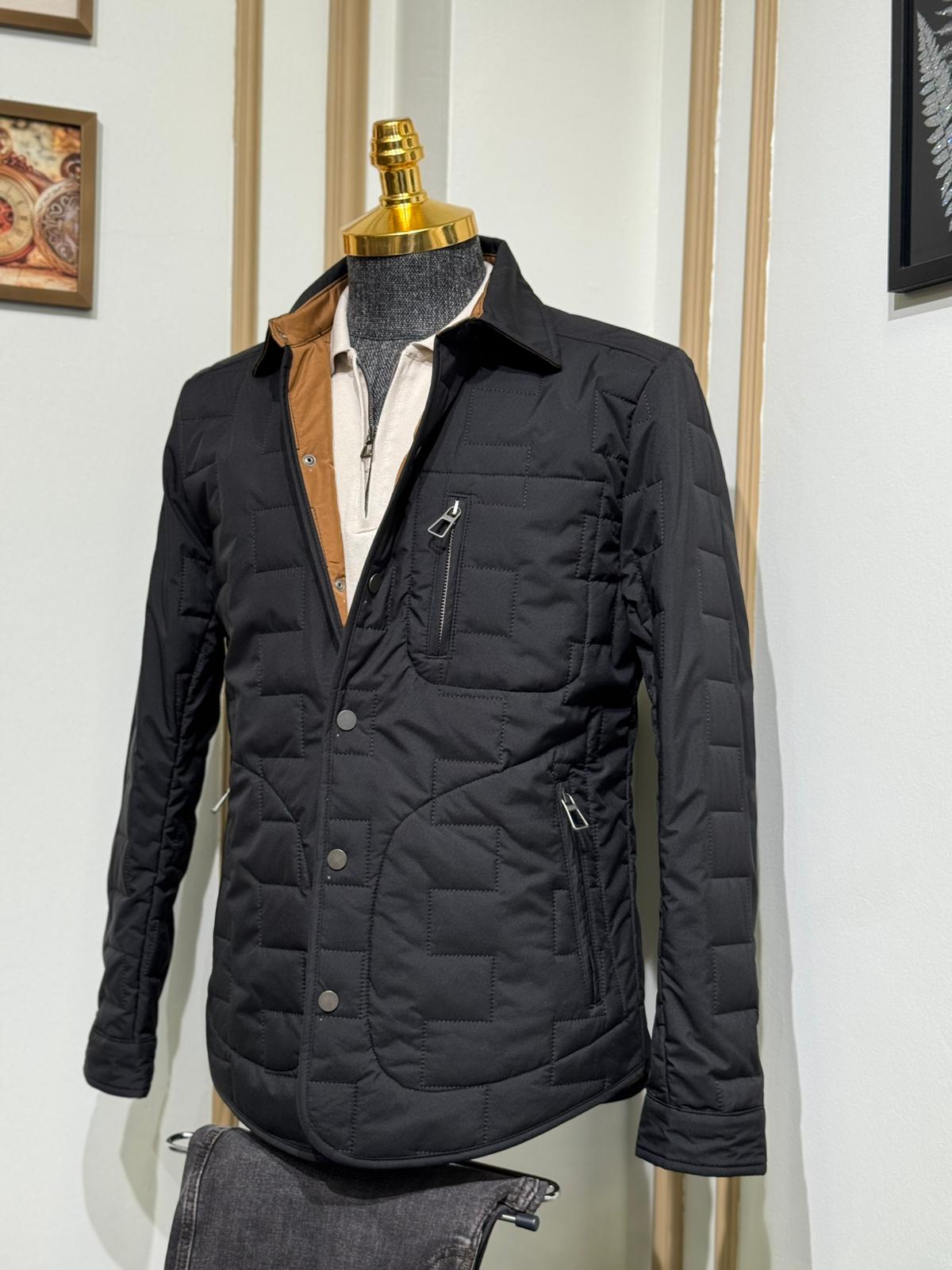 Slim Fit Desenli Gömlek Yaka Mont