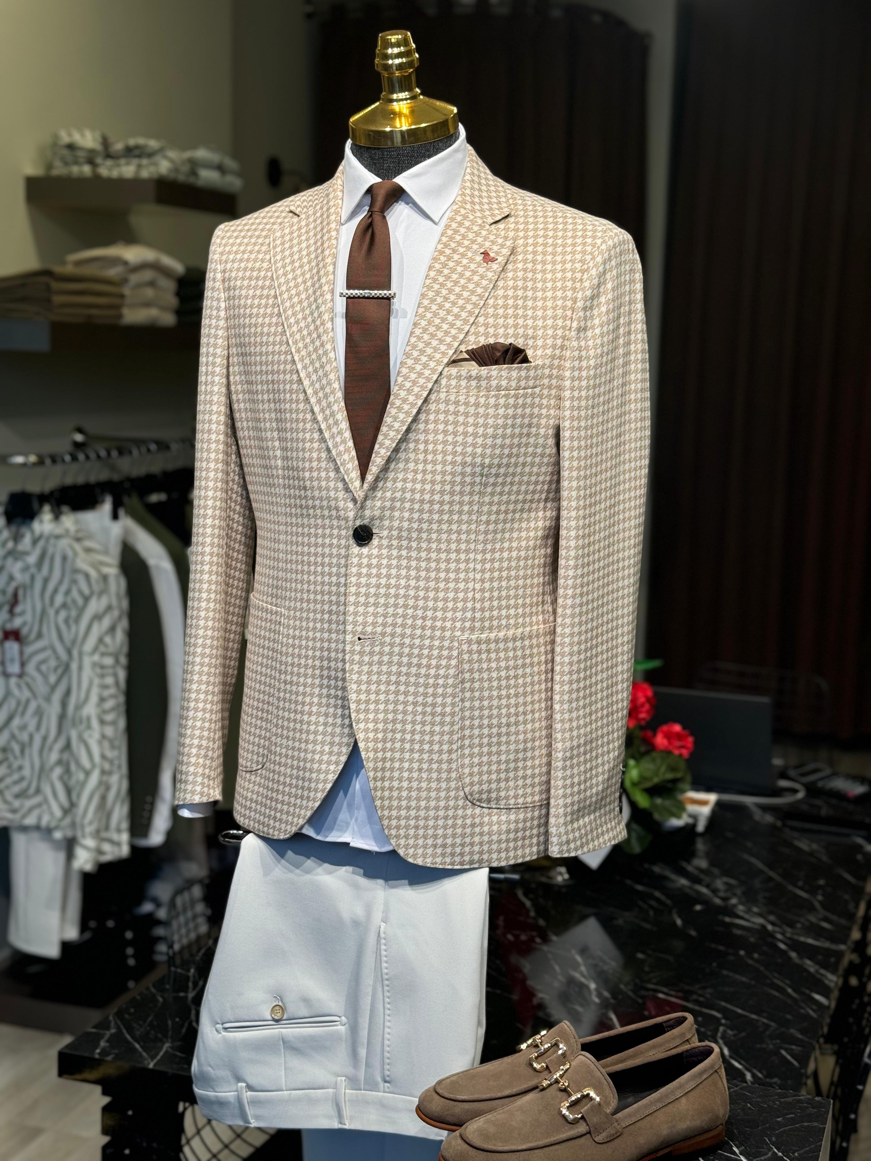 Slim Fit Kaz Ayağı Desen Takım Elbise 