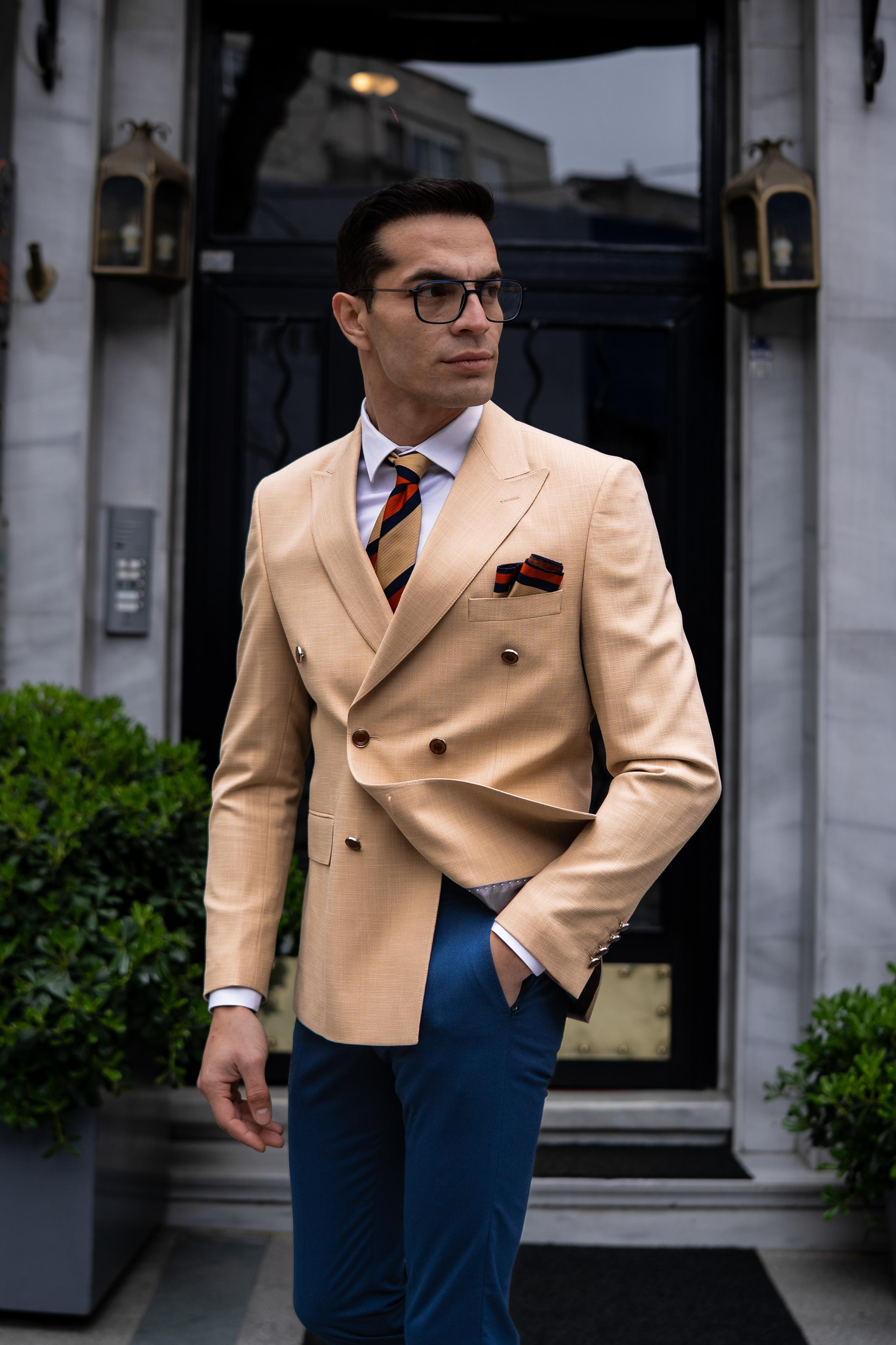 Düz Slim Fit Mono Yaka Kruvaze Ceket 