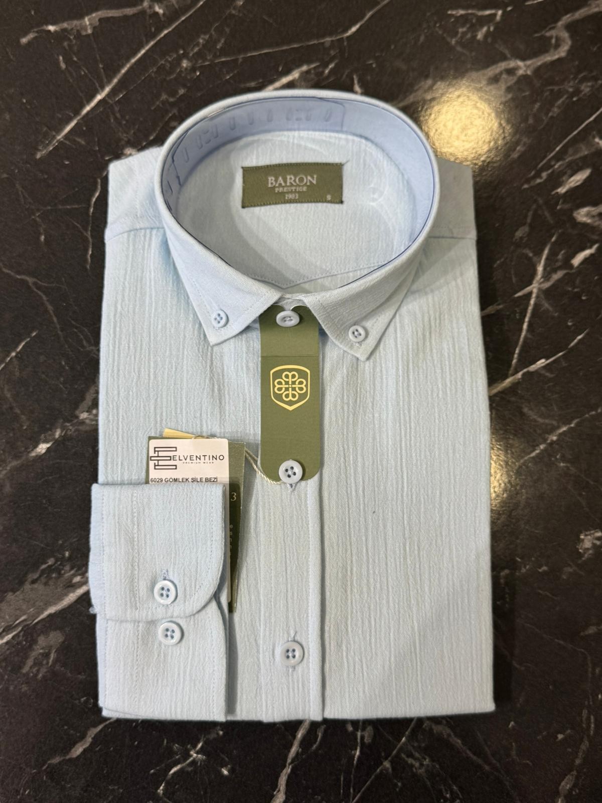 Slim Fit Şile Bezi Uzun Kollu Keten Gömlek - Mavi