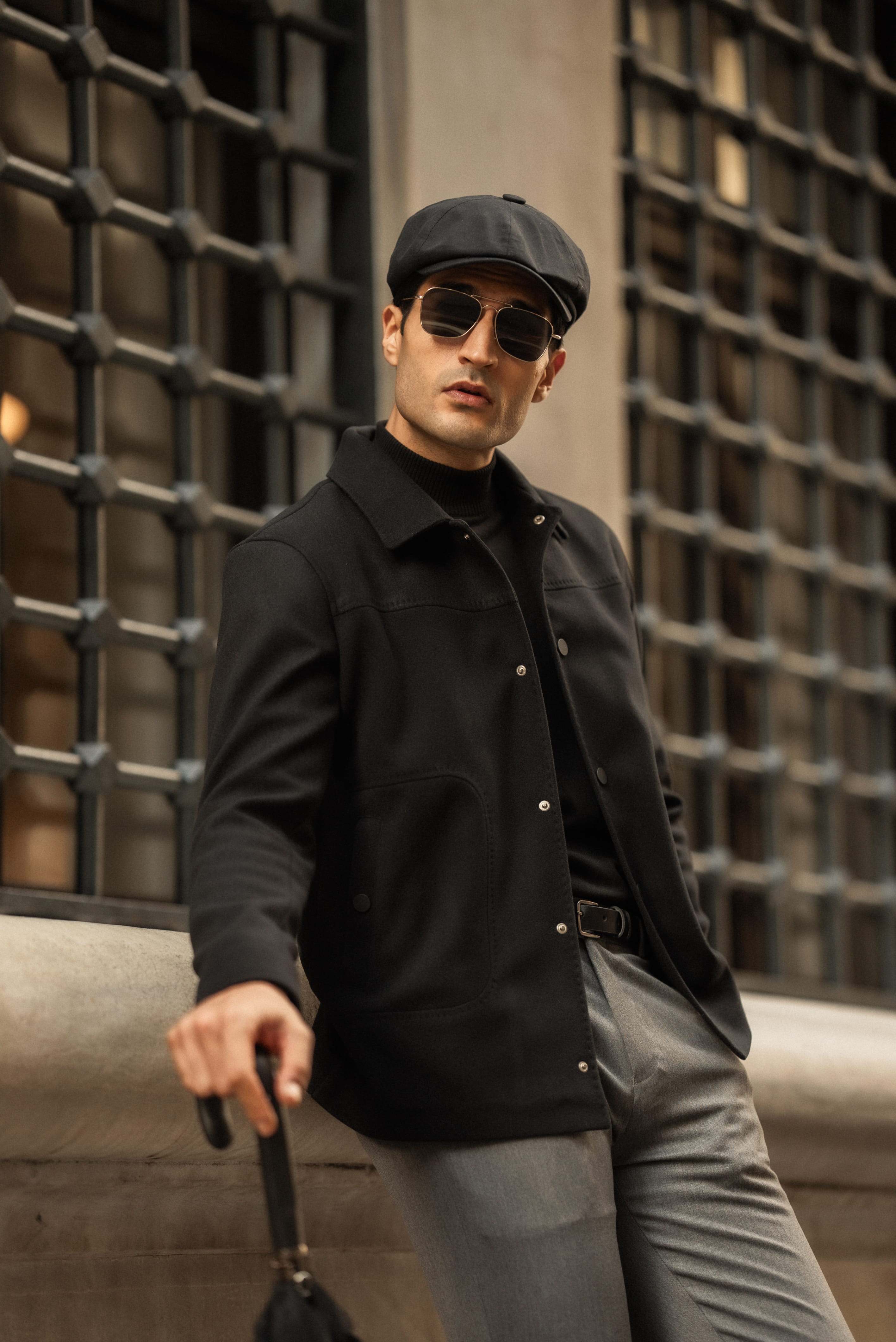 Slim Fit Gömlek Yaka Yün Mont  - Siyah