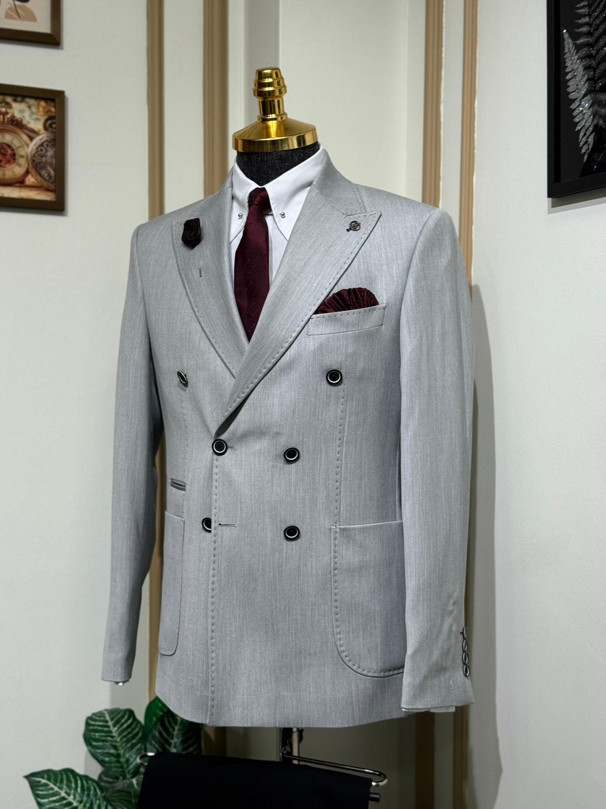 Slim Fit İtalyan Kesim Kruvaze Ceket 