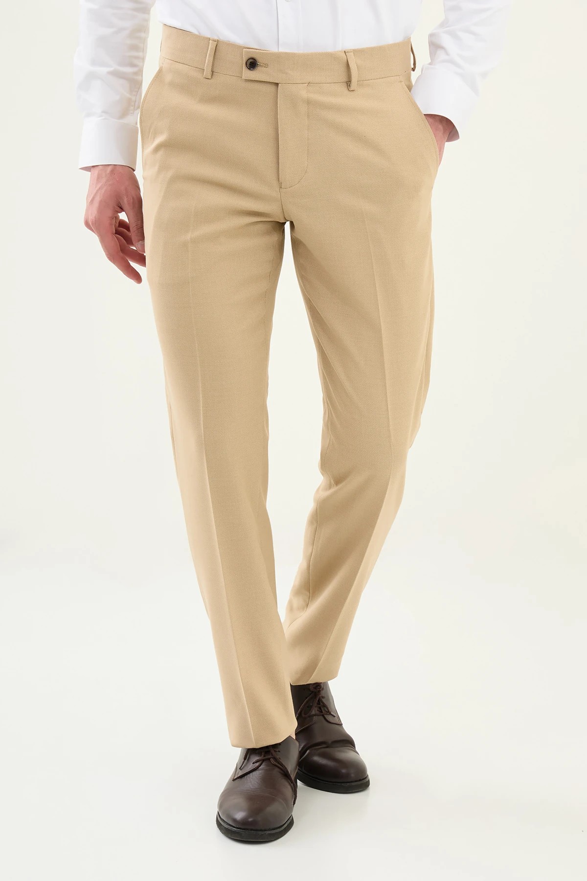 Düz Slim Fit Klasik Pantolon  - Bej