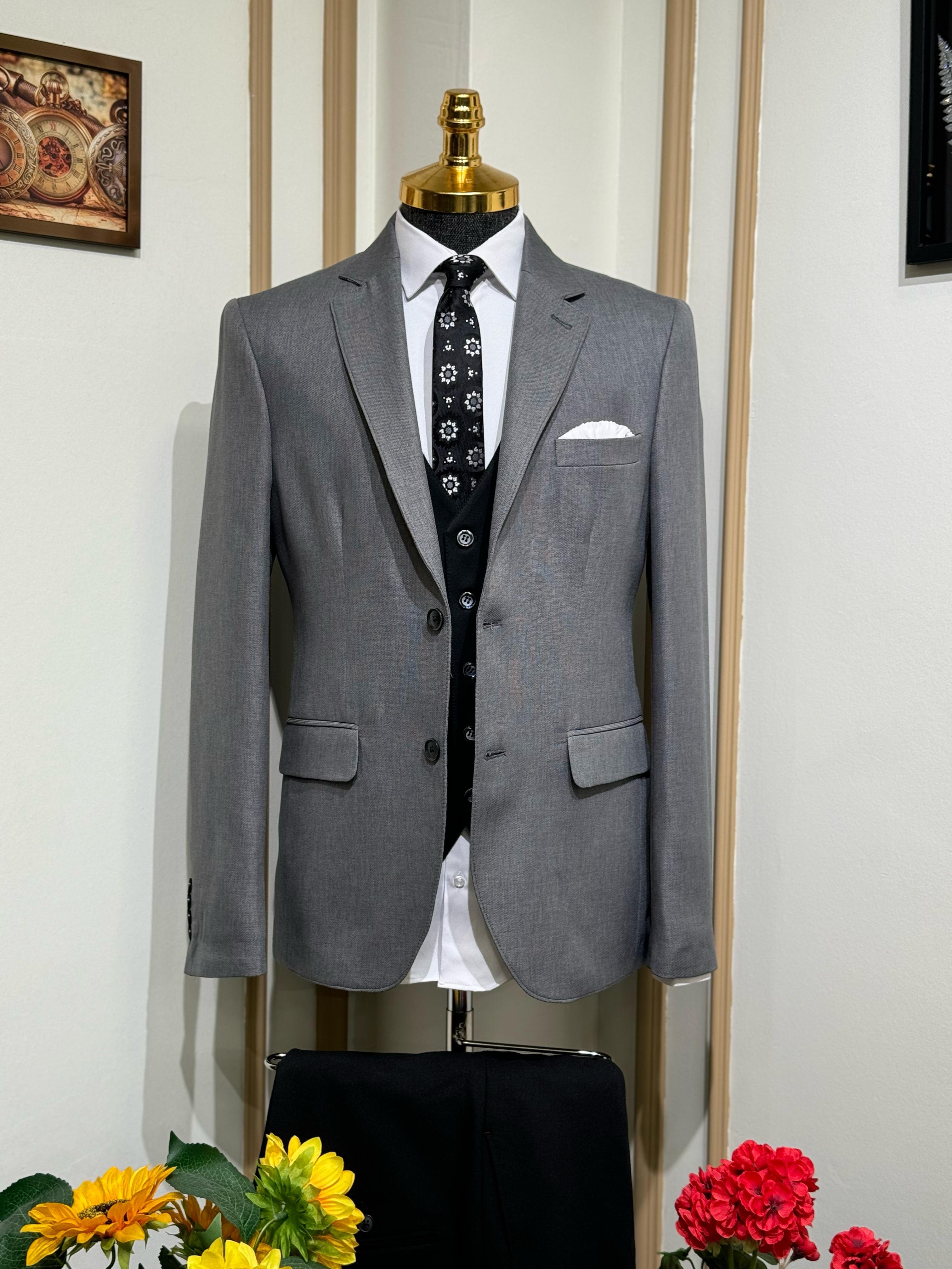 Düz Slim Fit Mono Yaka Ceket