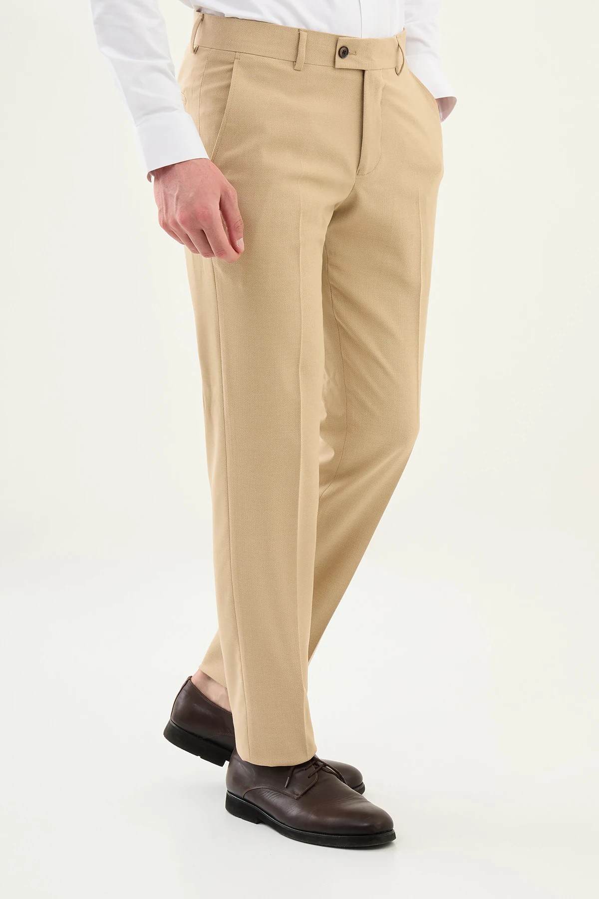 Düz Slim Fit Klasik Pantolon  - Bej