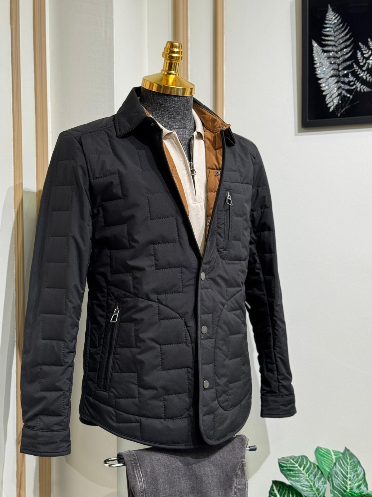 Slim Fit Desenli Gömlek Yaka Mont